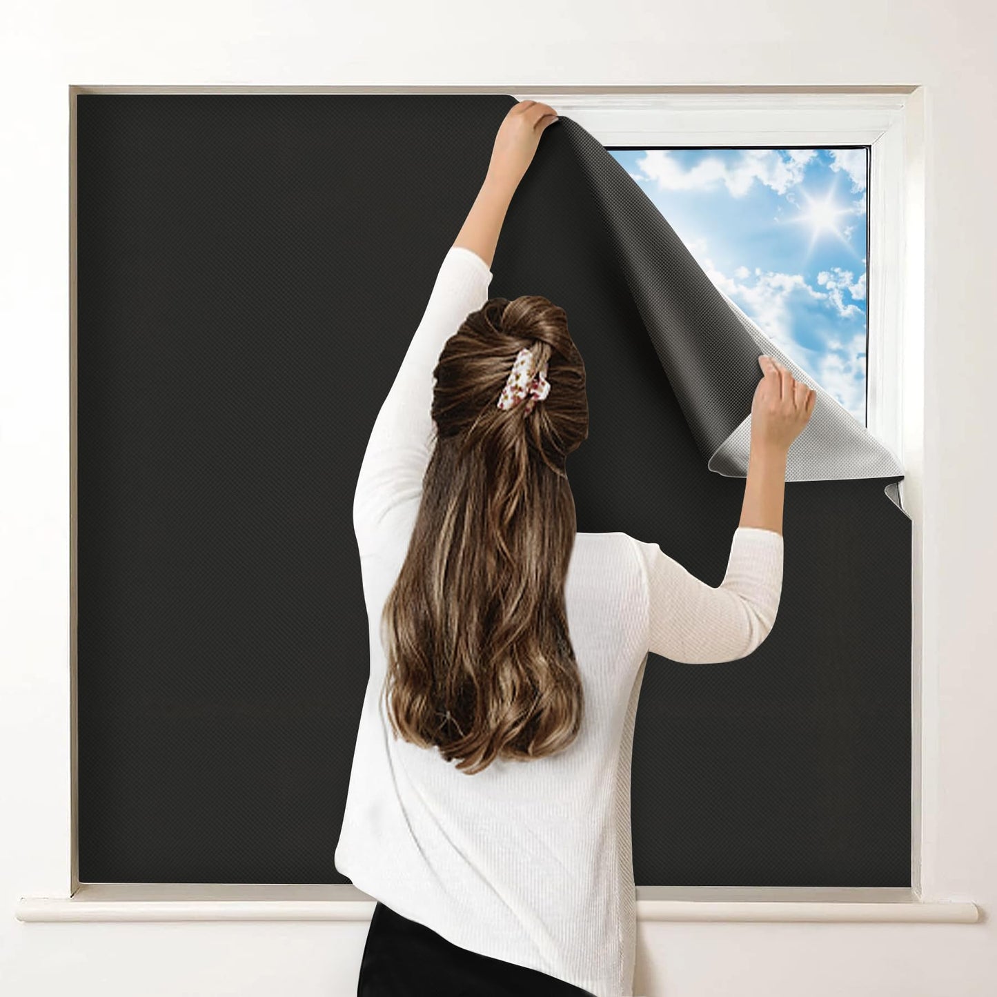 100% Blackout Curtains for Bedroom, Portable DIY Window Blinds, No Drill Window Shades & Blackout Blinds with Stickers & Tabs for Travel, Dorm Room, Media Room (79" x 57")