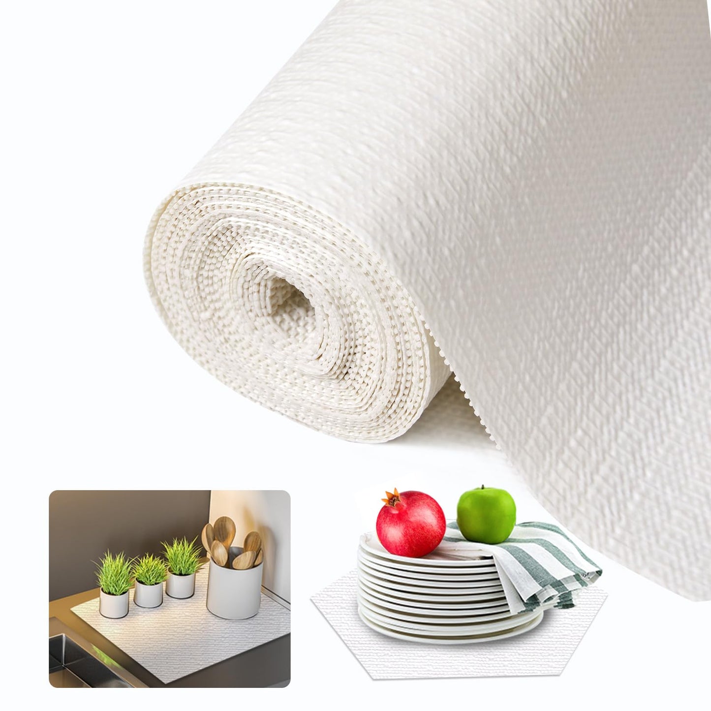 Beautysaid Shelf and Drawer Liner for Kitchen Cabinet, Non Adhesive Non Slip Shelf Paper Waterproof Washable Thickened for Dresser Pantry Shelve Bathroom Protector Liner(White,18 in x 20 FT)