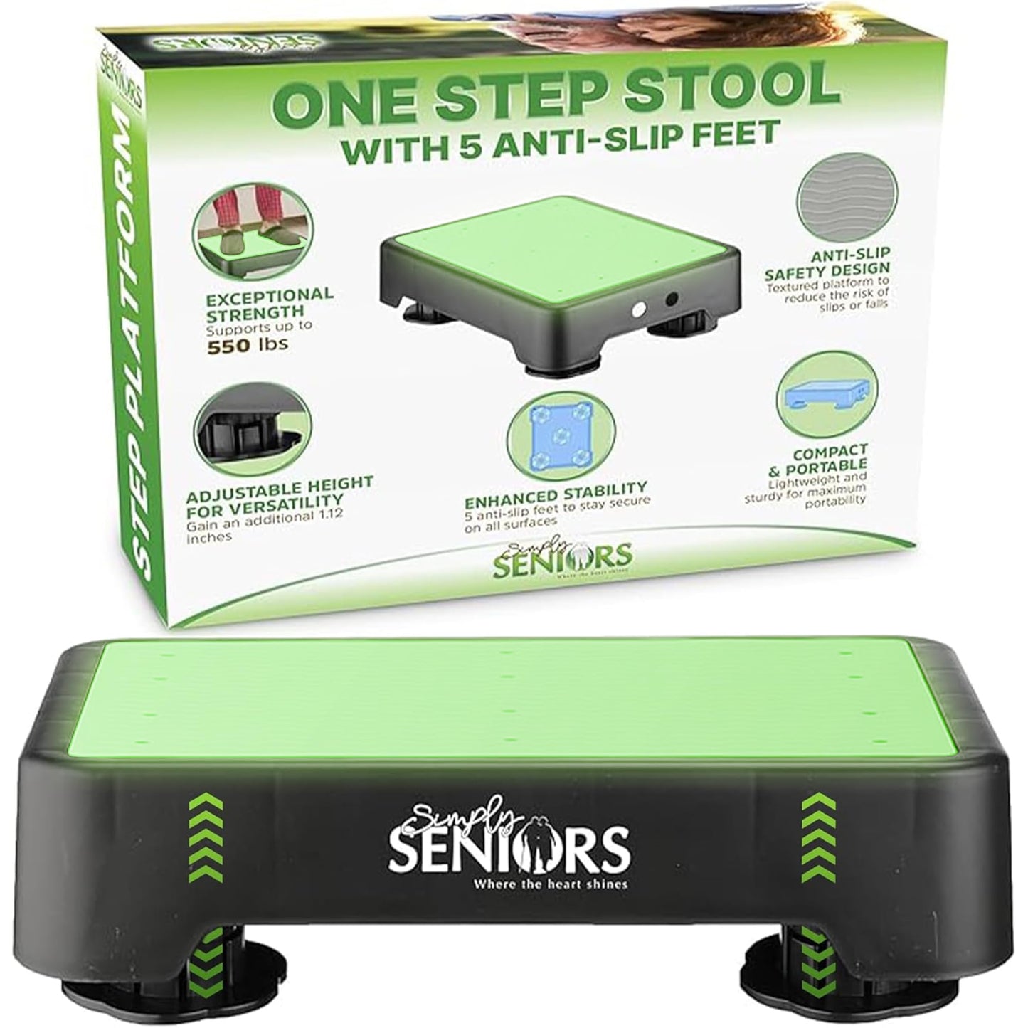 Small Step Stools for Adults - Noctilucent Small Mobility Aid for Seniors - Portable Heavy Duty Plastic Stepping Platform & Bed Steps for High Beds for Adults - Assist Device Kitchen Bathroom Toilet