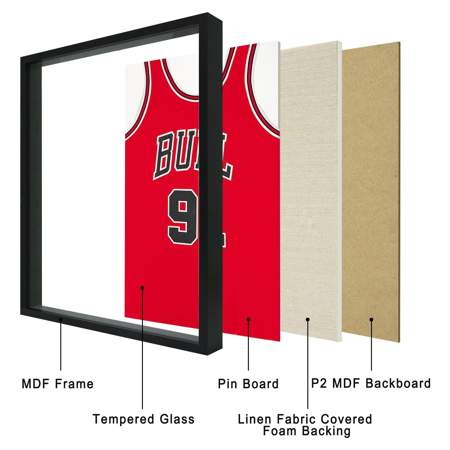 CCDCC 16x20 Large Shadow Box Picture Frame with Soft Linen Back, Black Wooden Youth Kids Jersey Frame Display Case with Tempered Glass Cover for Wall Display