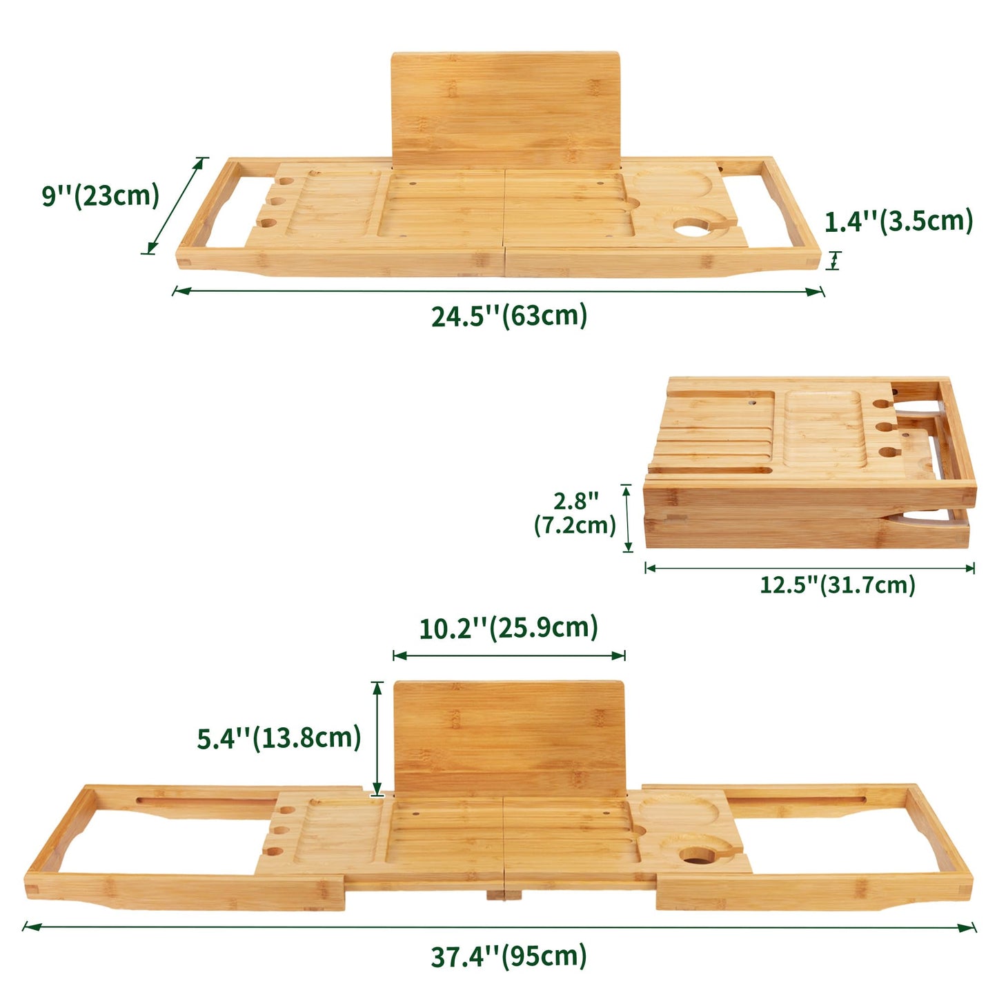 Utoplike Bamboo Bathtub Caddy Tray Bath Tray for Tub, Adjustable Bathroom Bathtub Organizer with Book Tablet Wine Glass Cup Towel Holder (24.5"-37.4")
