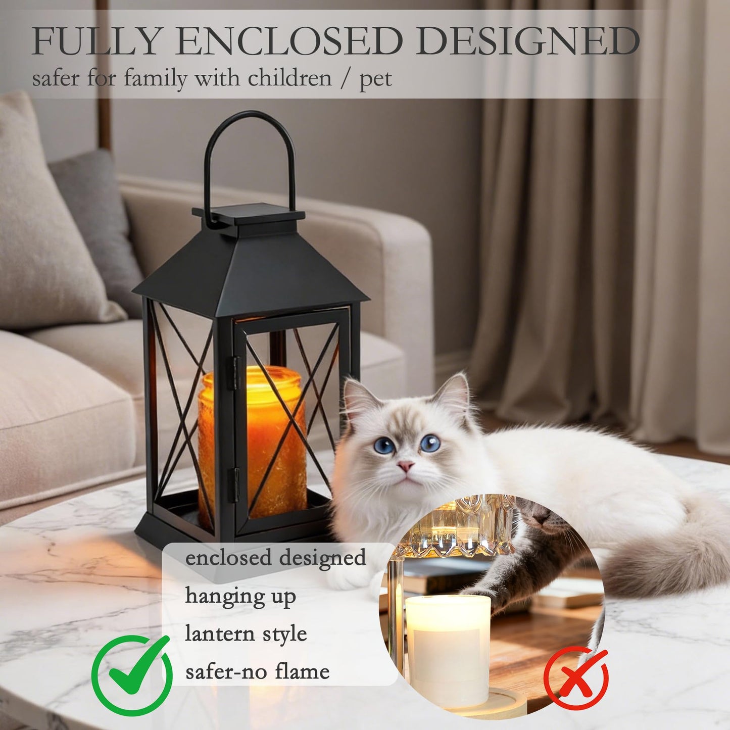 Aaffkaa Candle Warmer Lamp with Timer Dimmable,Compatible with 3 Wick Candle/Large Candle,Vintage Lamp Candle Warmer Lantern Farmhouse Style,Fully Enclosed Designed and Hanging Up-Black