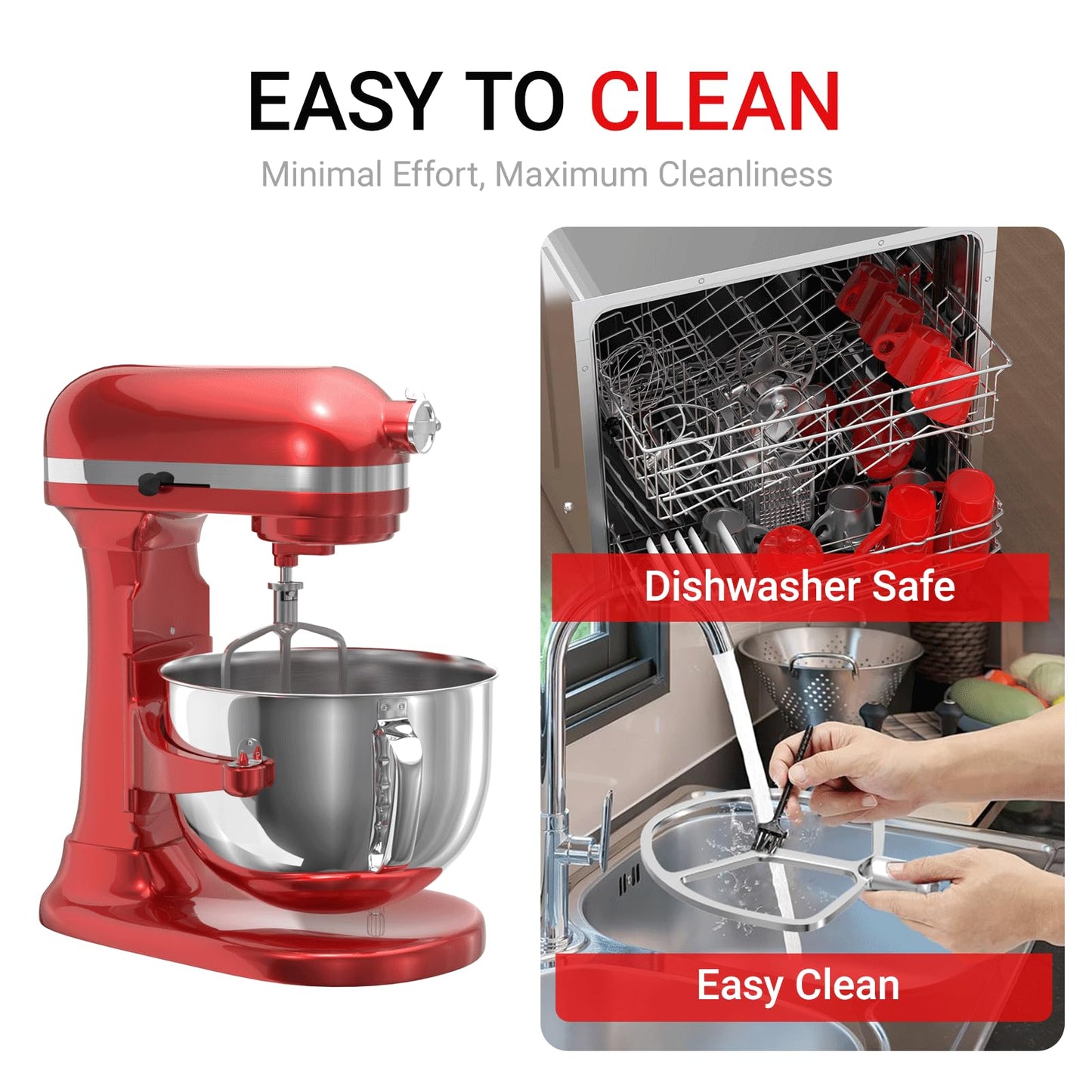 Stainless Steel Kitchen Mixers Accessories Compatible with Kitchen Aid Mixer and 5.5-6 Qt Bowl. KN256 6-Wire Whip, 5.5-6QT Flat Beater, 6QT Dough Hook Attachment Dishwasher safe