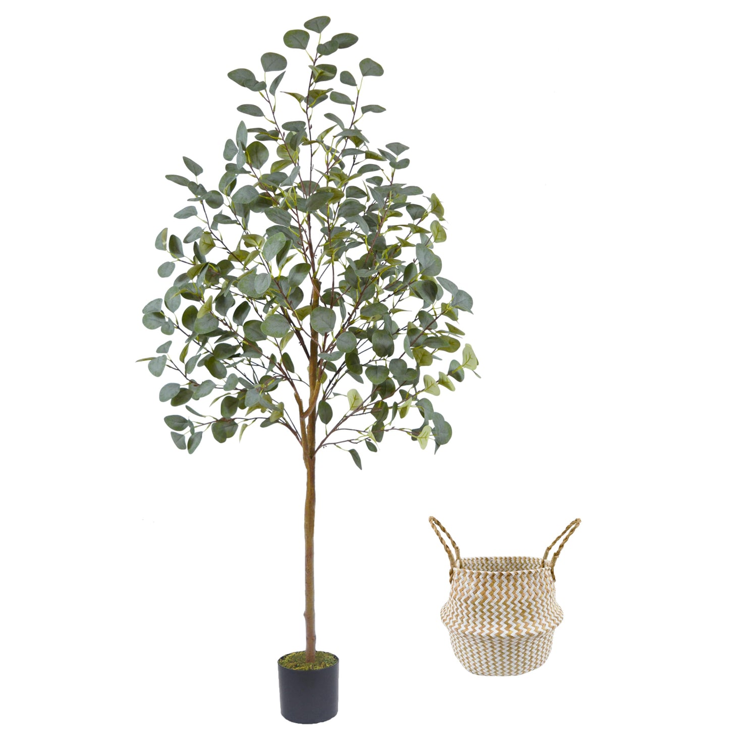 Warmplants Artificial Eucalyptus Tree, 5ft Tall Mordern Fake Eucalyptus Plant with Basket, Green Silk Leaves Perfect Faux Trees for Home Office Livingroom Floor Decor Indoor Outdoor