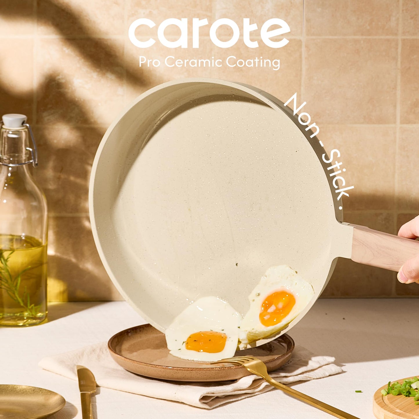 CAROTE 10" Frying Pan Set, Ceramic Frying Pan, Non-Toxic PTFE & PFOA Free Fry Pan & Omelet Pan, Compatible with Induction, Gas Cooktops