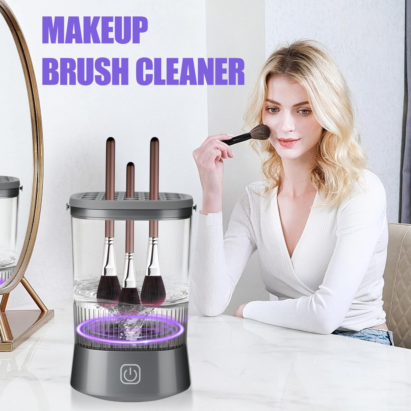 Makeup Brush Cleaner, Auto-Rotating Brush Cleaner for Deep Cleaning, Electric Makeup Brush Cleaner, One-Click Operation Automatic Spinning Cosmetic Brush Cleaner, Suitable for All of Makeup Brushes