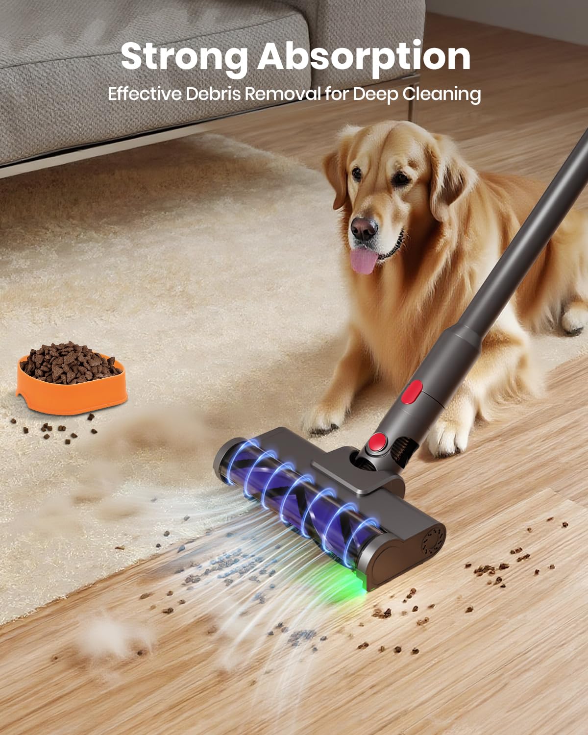 Upgraded 2 Brushes Vacuum Head Replacement for Dyson V7/V8/V10/V11/V15/SV10/SV11/SV12/SV14/SV15/SV22((Not for Slim) | Anti-Tangle Motorhead with LED Light | Quick-Release Cordless Vacuum Cleaner Head
