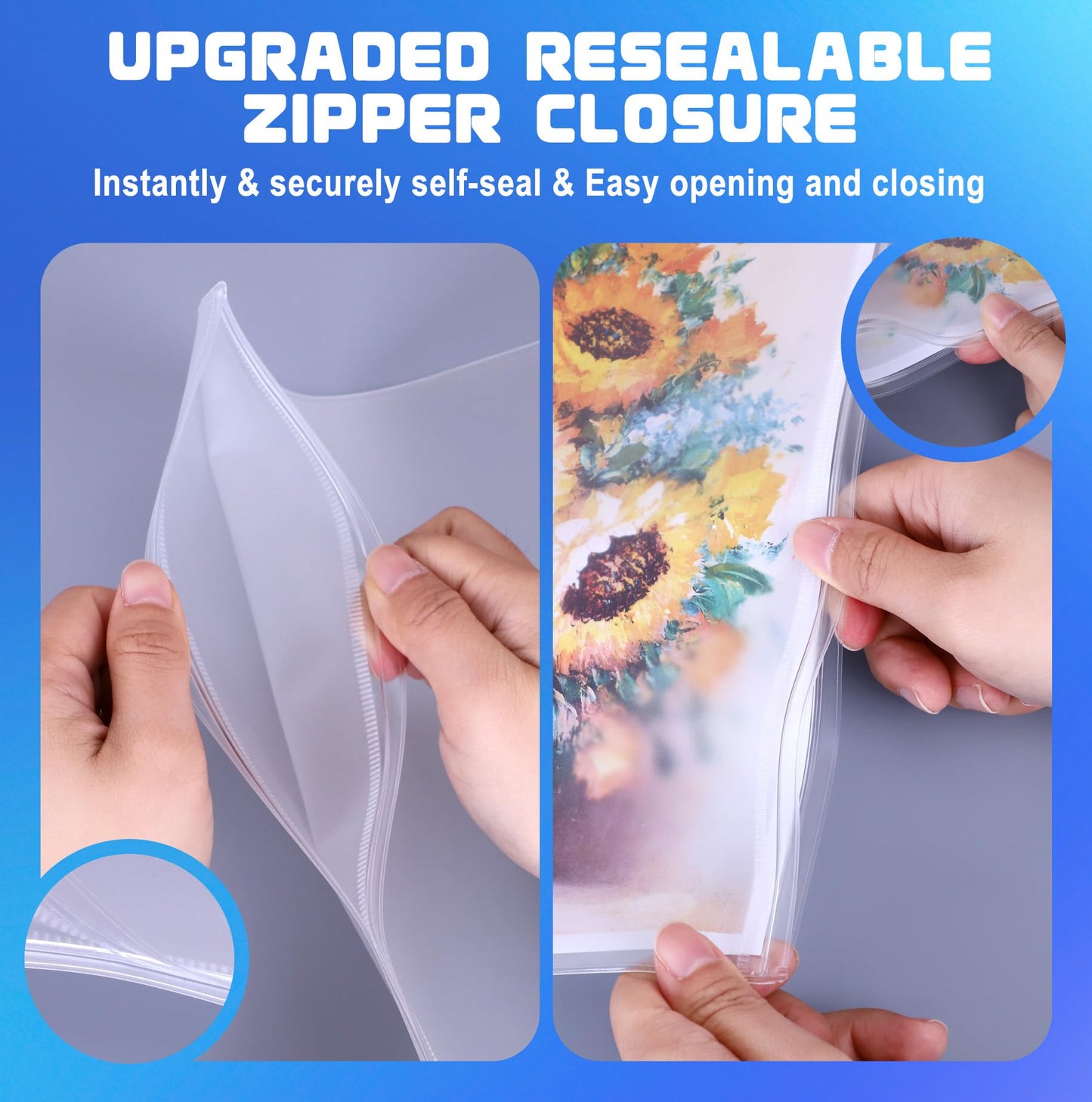 Antner 50 Pack Letter Size Binder Pockets for 3 Ring Binder, Waterproof Resealable Zip Loose Leaf File Bags Document Organizer Folders Insert Page Sleeves PVC 3-Hole Sheet Protectors for 8.5x11 Paper