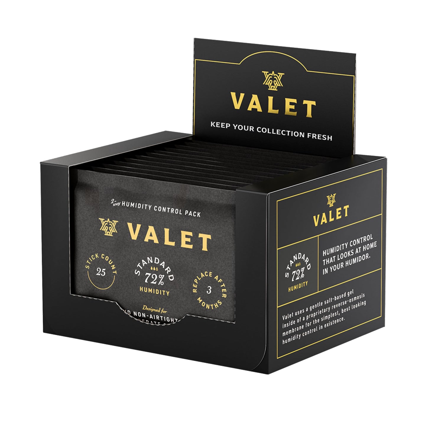 Valet 72% Two-Way Humidity Packs 12-Pack (60g), Bulk Two-Way Humidity Control Packs, Moisture Absorber for Wood & Airtight Storage, Made in USA