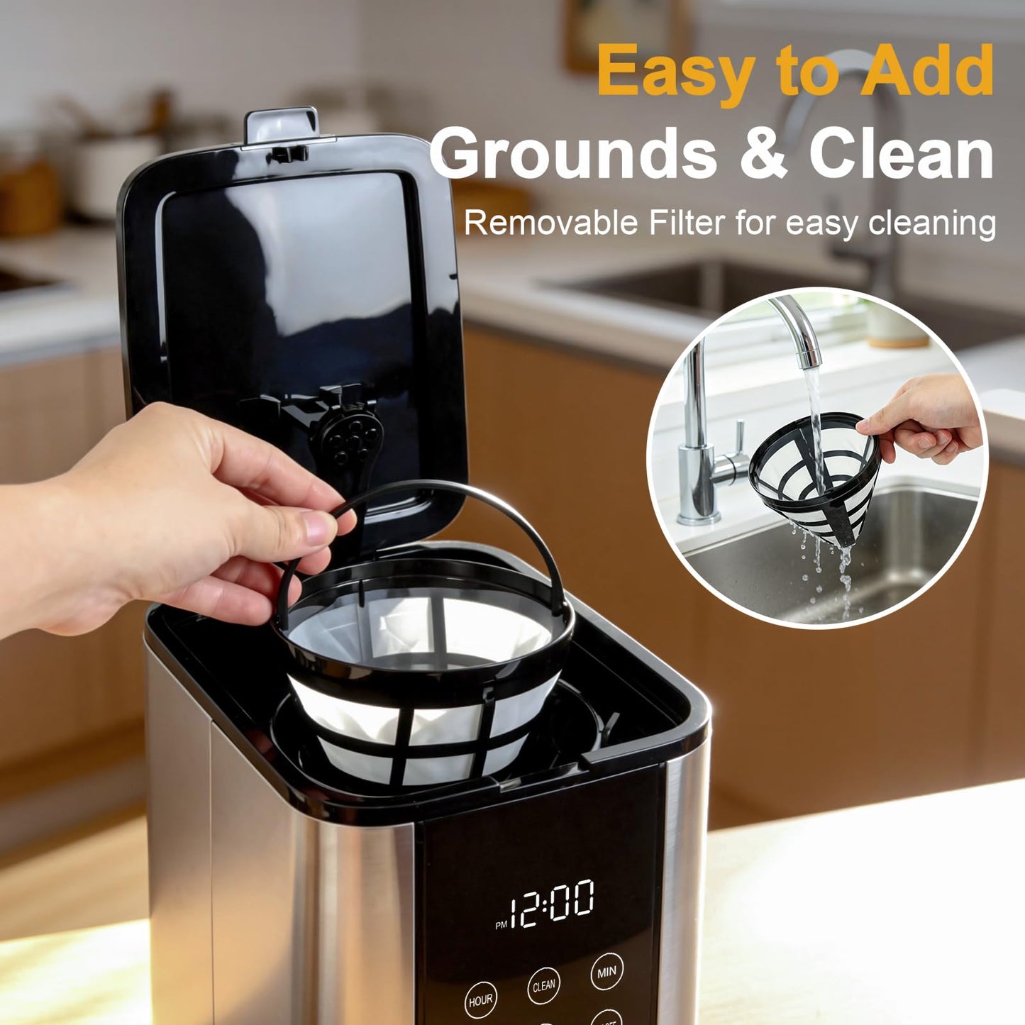 10 Cup Programmable Drip Coffee Maker, Adjustable Brew Strength, Pause & Serve, Heat Resistant Glass Carafe, Permanent Filter, Auto Shut Off, Stainless Steel, Compact Coffee Machine for Home Office