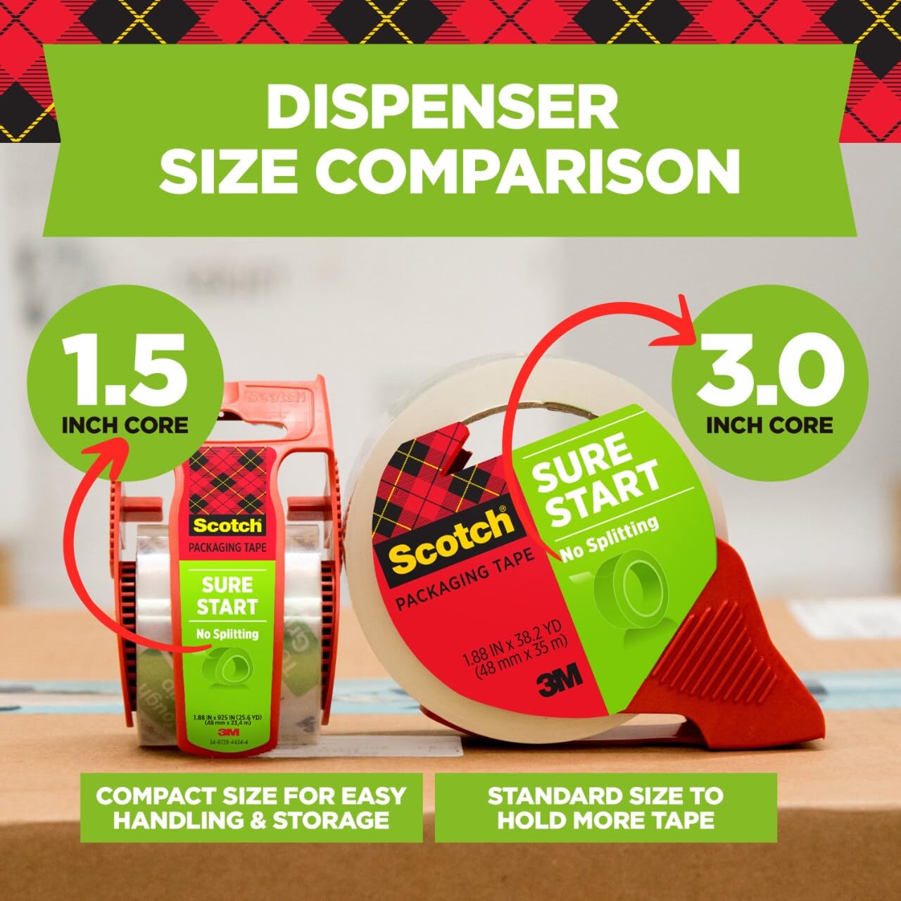 Scotch Sure Start Shipping Packaging Tape, 1.88" x 25 yd, Designed for Packing, Shipping and Mailing, No Splitting or Tearing, 1.5" Core, Clear (12 Rolls)