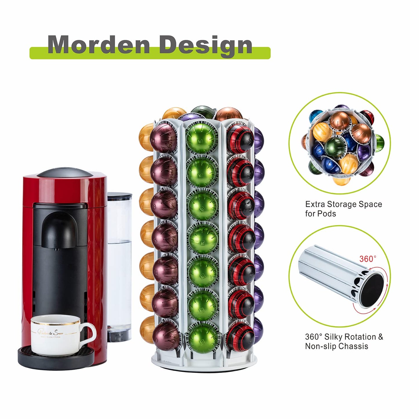 FlagShip Vertuo Pod Holder for Nespresso Pod Carousel Coffee Pod Stand with Elegant White(80+ Pods Capacity)