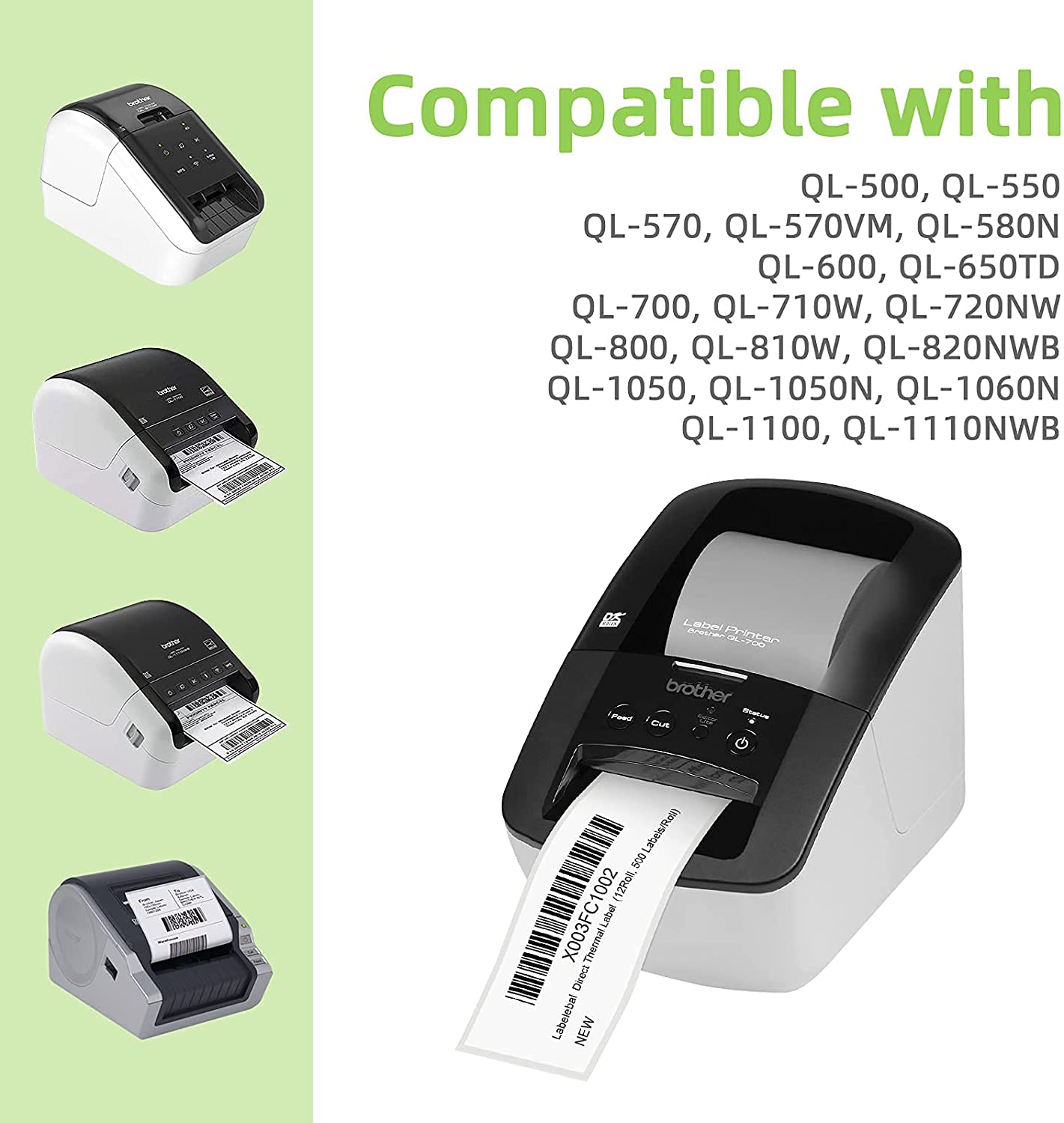 Anylabel - Compatible Continuous Labels Replacement for DK-2205 (2.4 in x 100 ft), Use with Brother QL Label Printers (12 Rolls + 1 Frame, 30.48m Length Labels/Roll)