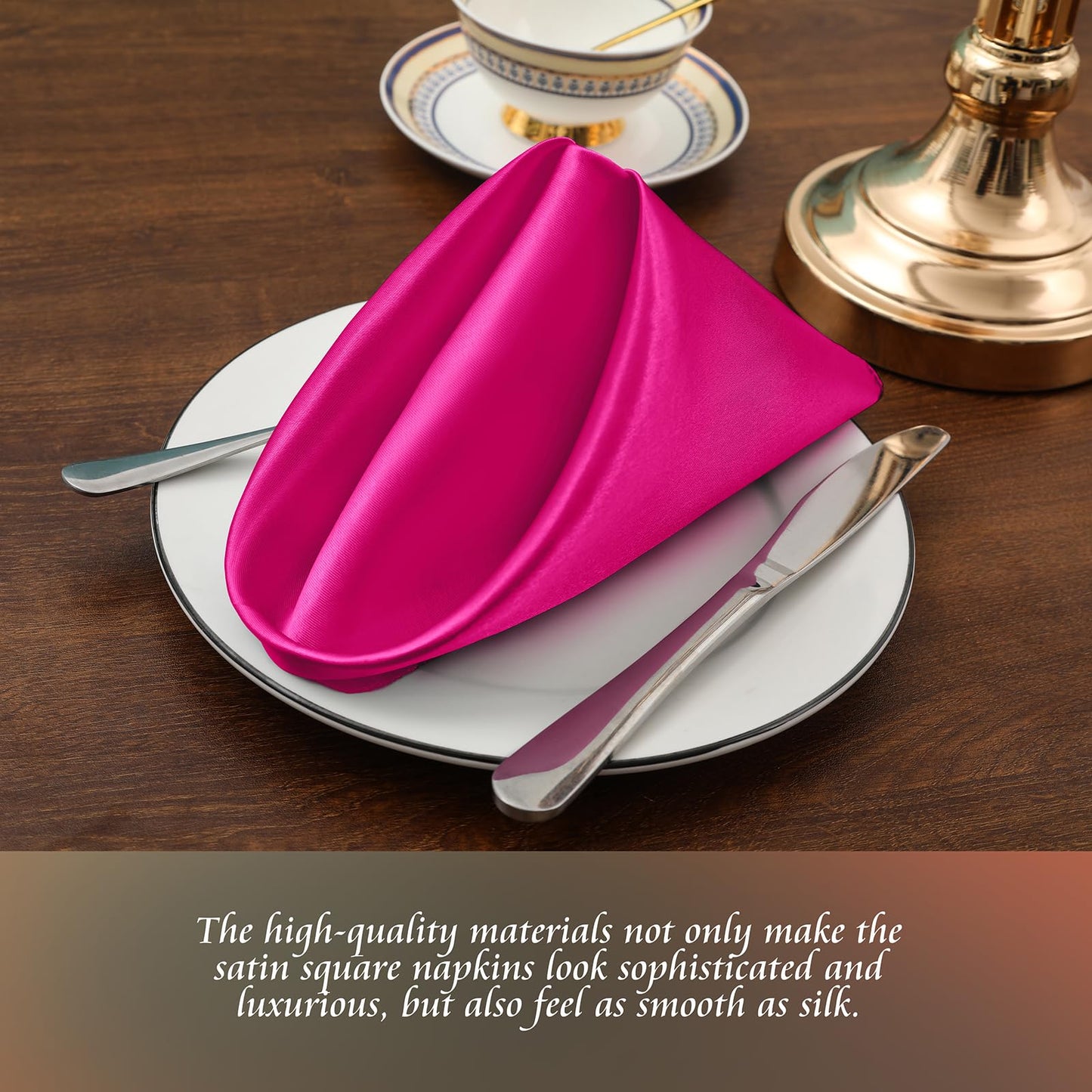 Manyshofu 60 Pieces Hot Pink Satin Napkins - 20x20 Inches Cloth Napkins, Square Satin Fabric Napkins Set - Soft & Reusable Table Napkins for Wedding Dinner Party Lunch