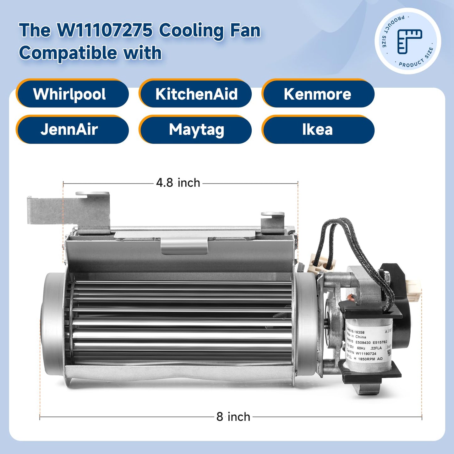 [2026] W11107275 Cooling Fan Compatible with Whirlpool JennAir KitchenAid Range Oven, Blower Motor Replacement Part W10162259 W10780482 W10842388 W10860981 PS12347171 AP6278015 EAP12347171 4546036