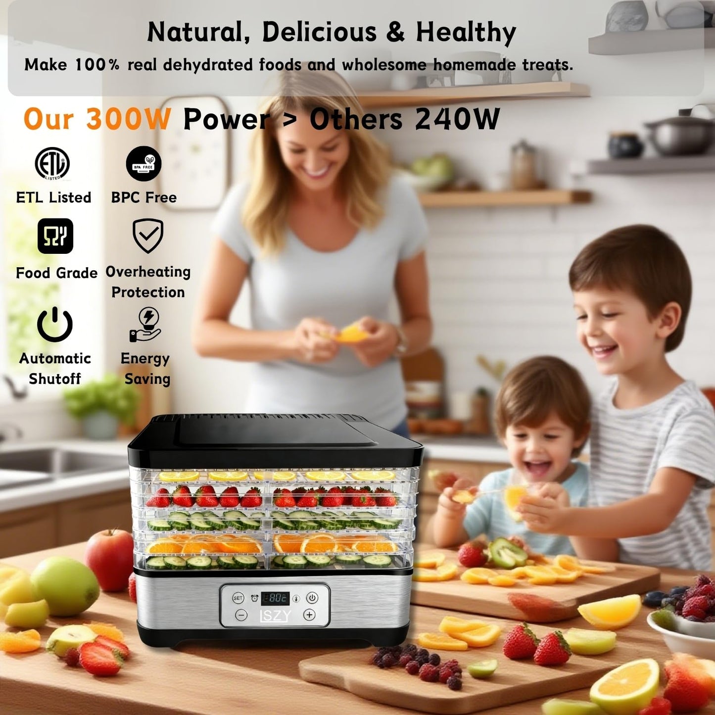 Food Dehydrator Machine-Dehydrators for Jerky Beef Fruit, 300W 158 ℉ Temperature Control & 24H Timer Food Dryer with 5 BPA-Free Trays Fruit Dryer for Herb, Fruit, Dog Treats (Black)