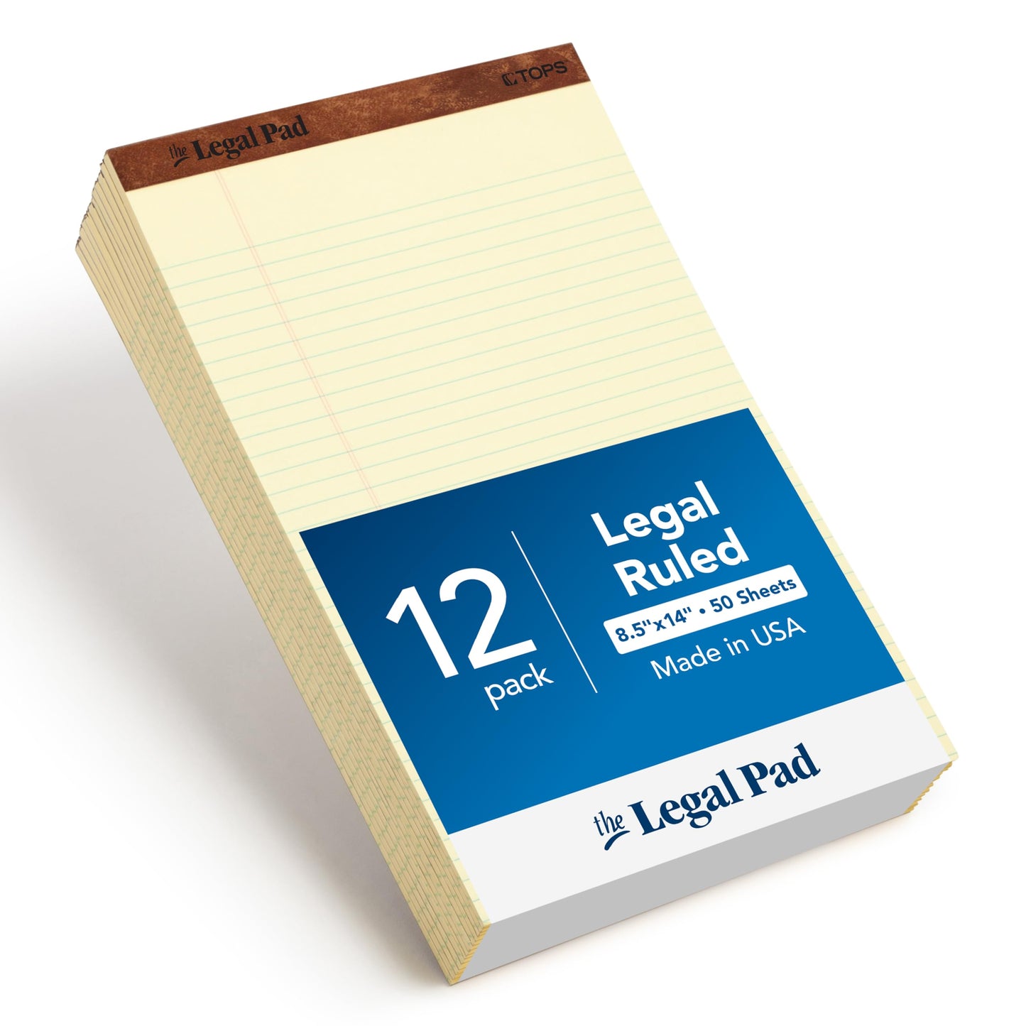 TOPS The Legal Pad Writing Pads, 8-1/2" x 14", Canary Paper, Legal Rule, 50 Sheets, 12 Pack (7572)