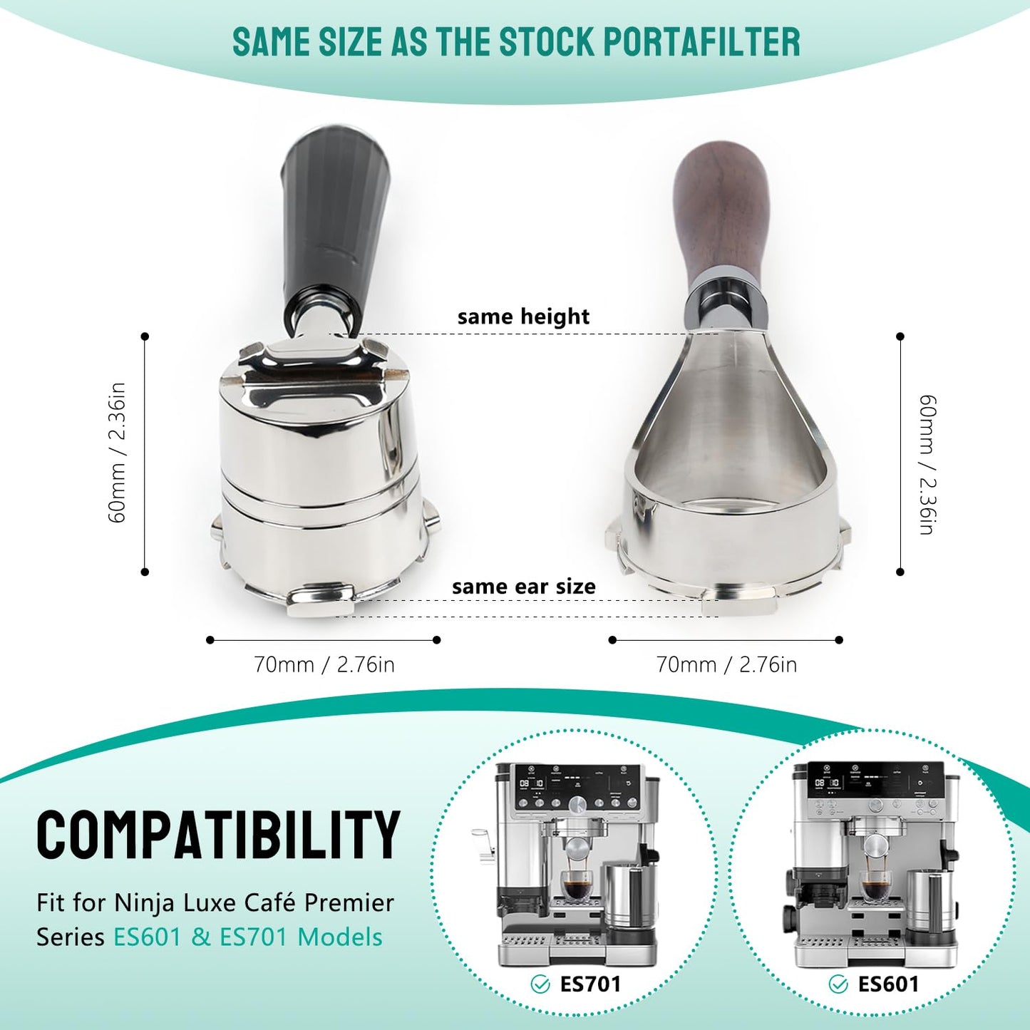 Bottomless Portafilter for Ninja Luxe Café ES601 & ES701C Models | Basket Not Included | Compatible with Stock Filter Basket | Walnut Handle
