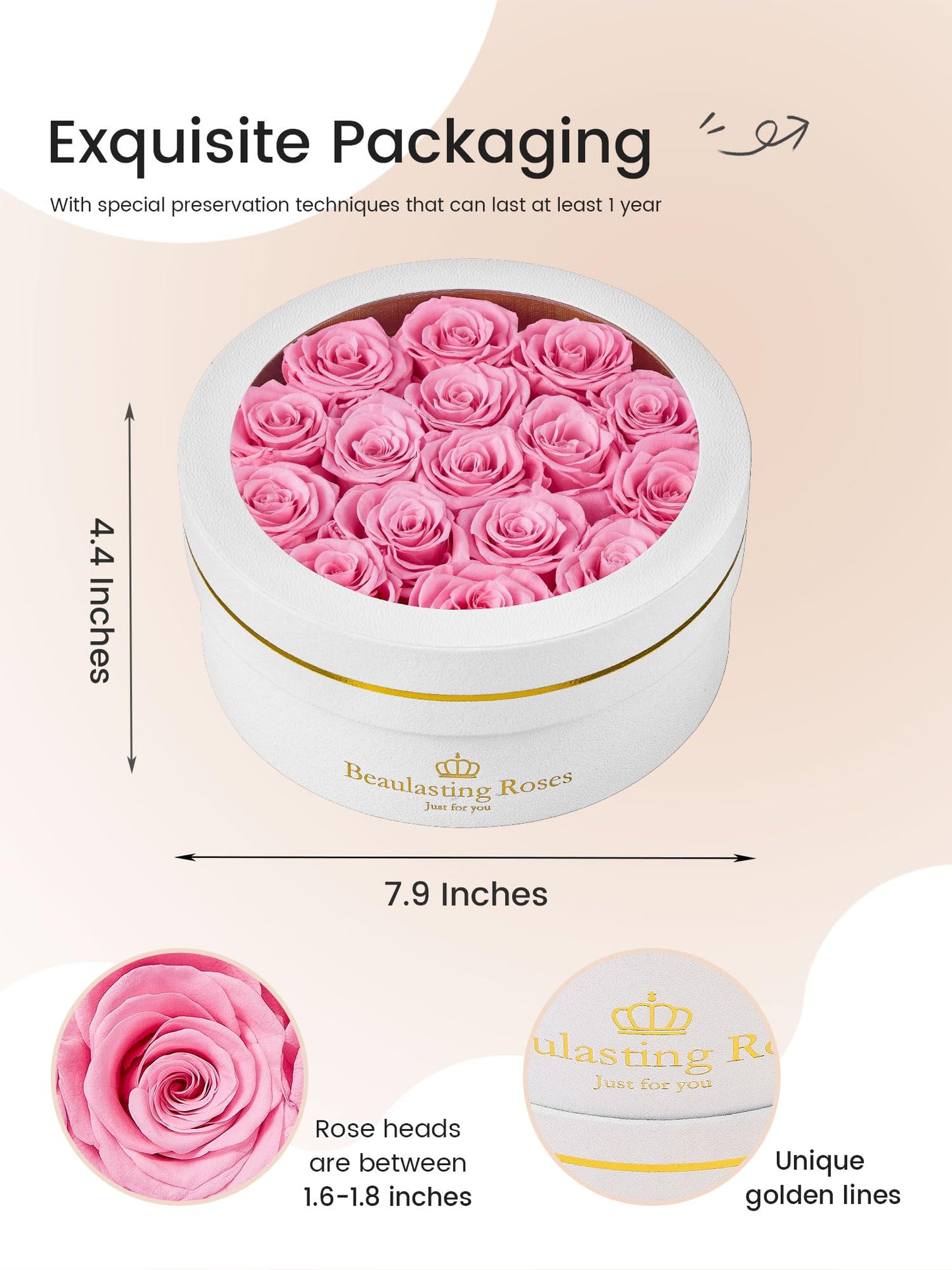 16 Preserved Roses Forever Flowers Real Roses in a Box Mother's Day Birthday Flowers for Her Mom Women Wife Valentine's Day, Pink Roses