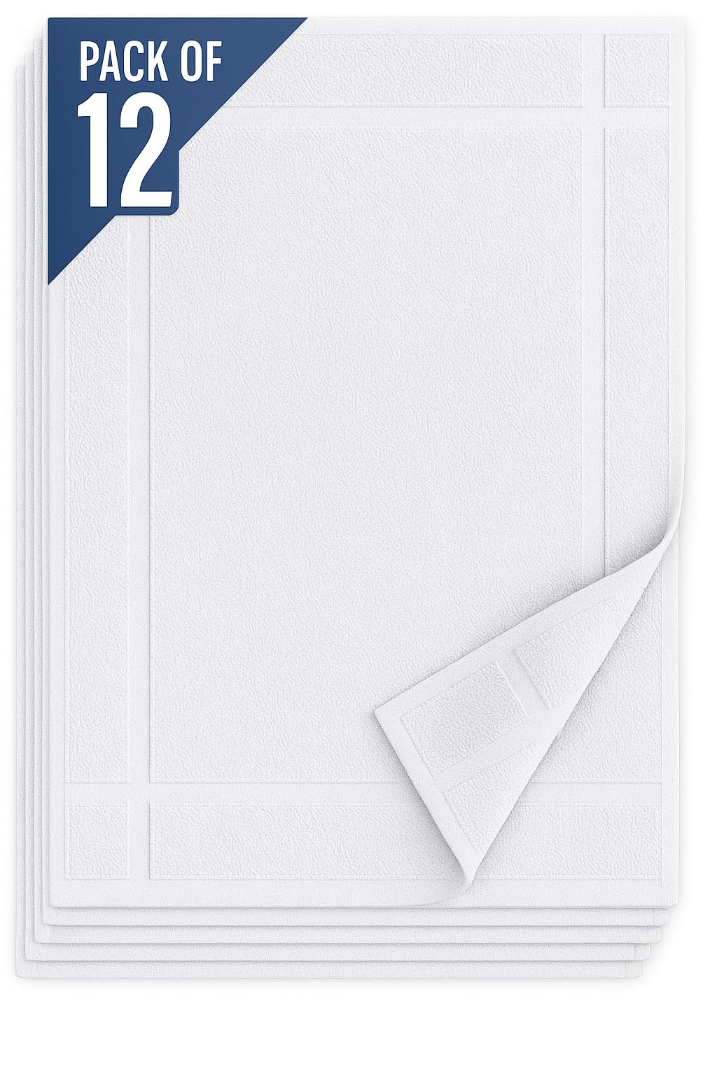 Pearl Linens Pack of 12 100% Cotton Bath Mat 20x30 inches, Soft & Absorbent Quick Dry Bathroom Mat Set, Not Bathroom Rugs, After Shower Mat, Bath Tub Mat, 687 GSM, Machine Washable, White