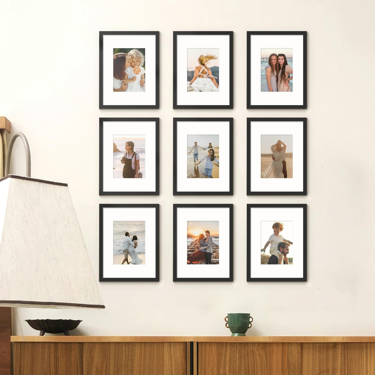 Fisnish 9x12 Picture Frame Sef of 10, Display Pictures 6x8 with Mat or 9 x 12 Without Mat, Photo Frame Collage for Wall Gallery Decor, Wall Mounted, Black