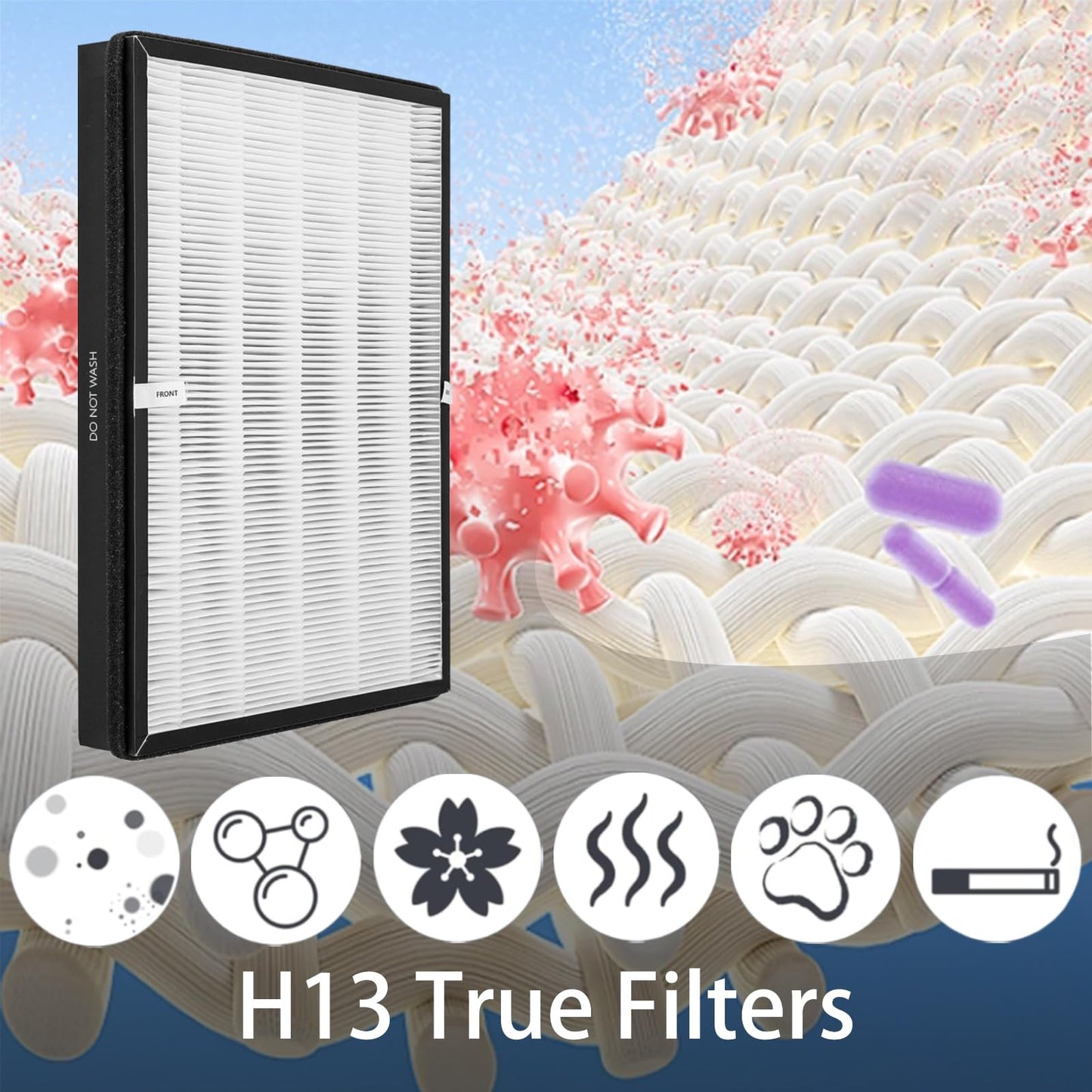 2 Pack TT-AP003 Replacement Filter for TaoTronics TT-AP003 Air Purifier and VIVOSUN 5-in-1 Air Purifier, 3-in-1, H13 True HEPA with High-efficiency Activated carbon and Pre-Filter