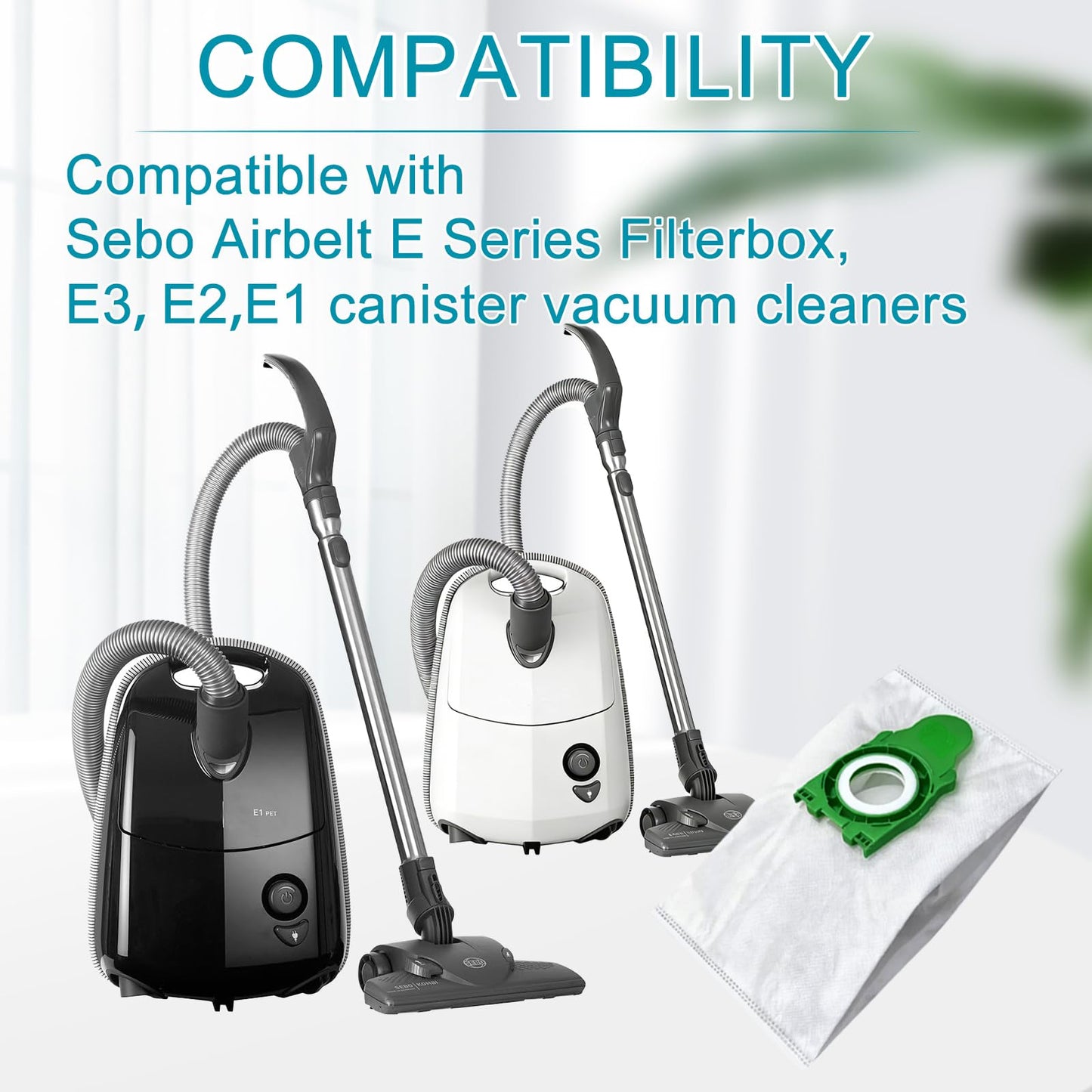 16-Pack 8300ER Vacuum Bags | Compatible with SEBO Airbelt E Series (E1, E2,E3) Canister Vacuums,4-Layer Ultra Filterbox,#8300AM Filter Bags