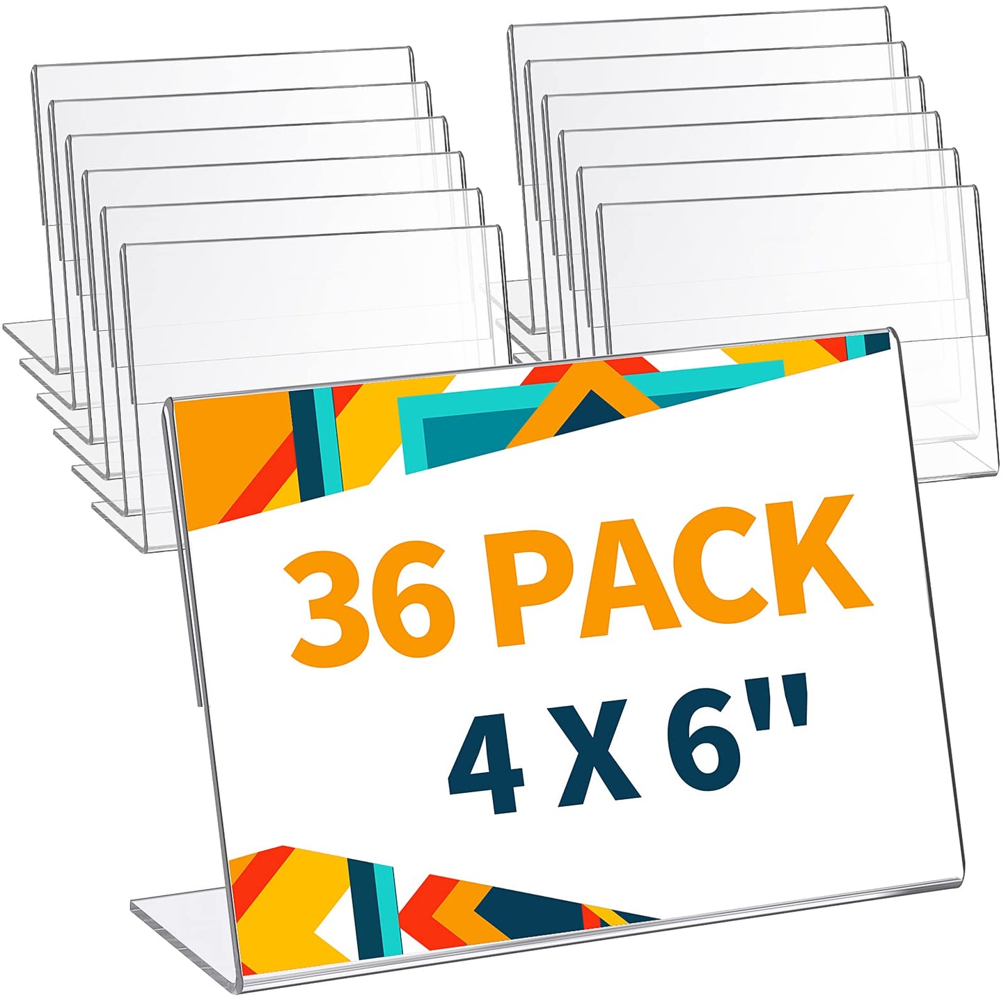 Yalikop 36 Pieces Acrylic Sign Holder 4 x 6 Inch Plastic Picture Frame Clear Photo Sign Back Brochure Display Standing Frame for Wedding Office Desktop Restaurant