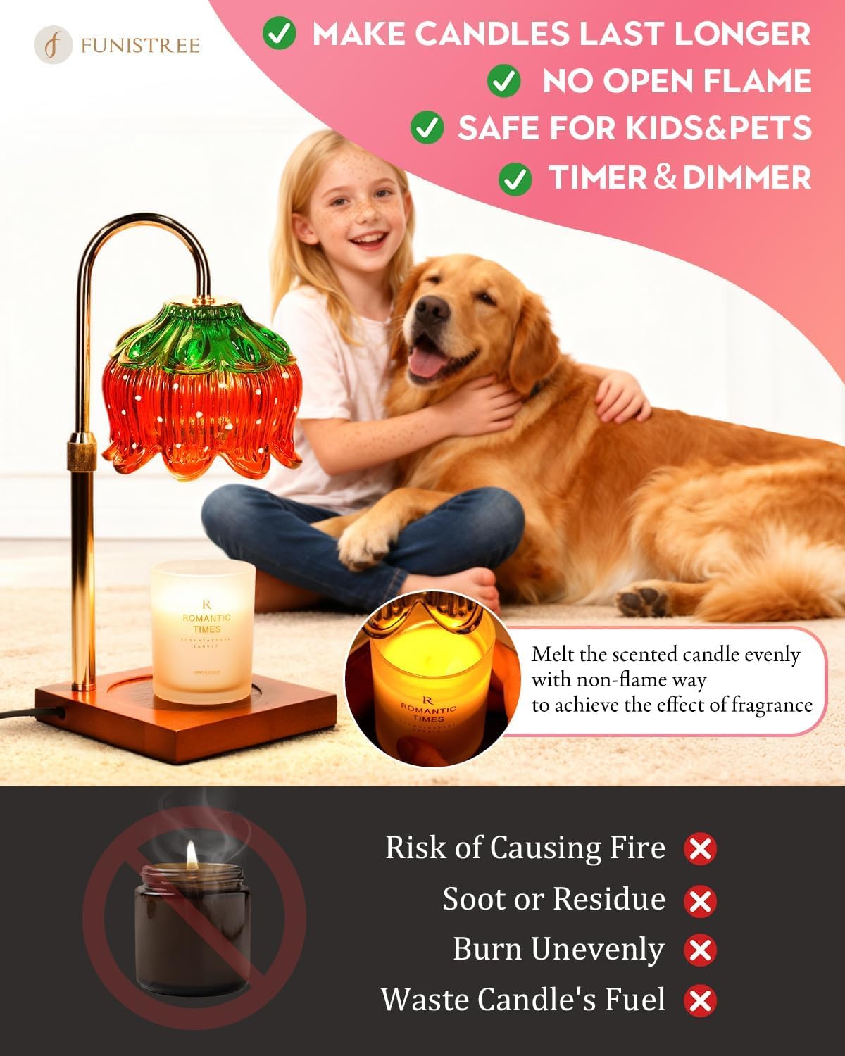 Strawberry Candle Warmer Lamp with Timer Dimmer, Adjustable Height Mothers Day Birthday Gifts for Women Mom House Warming Gifts New Home Bedroom Decor, Cute Candle Warmer Light for Jar Candles