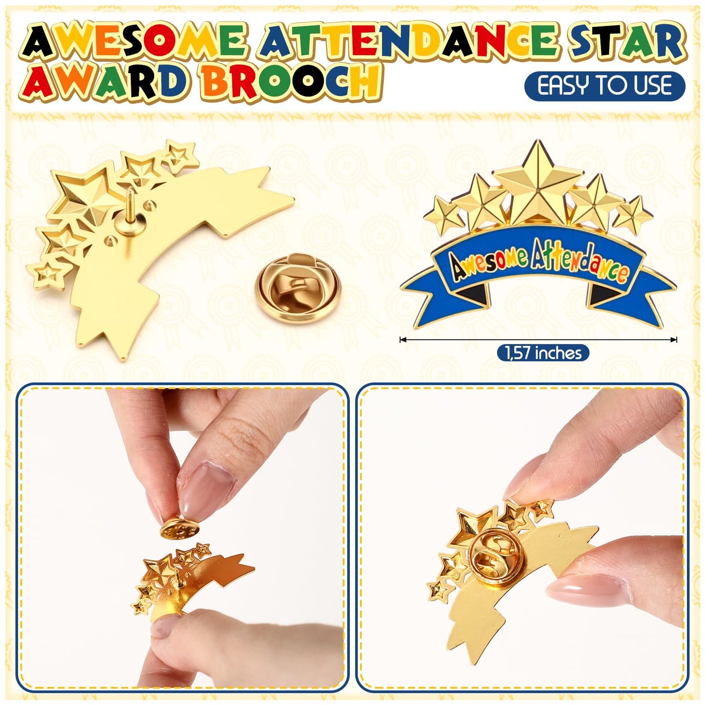Huquary 150 Pcs Awesome Attendance Awards Perfect Awesome Attendance Star Lapel Pins Related to Attendances Chart Prizes for Classroom, School, Competition, Sports Event, Contests, Office Team