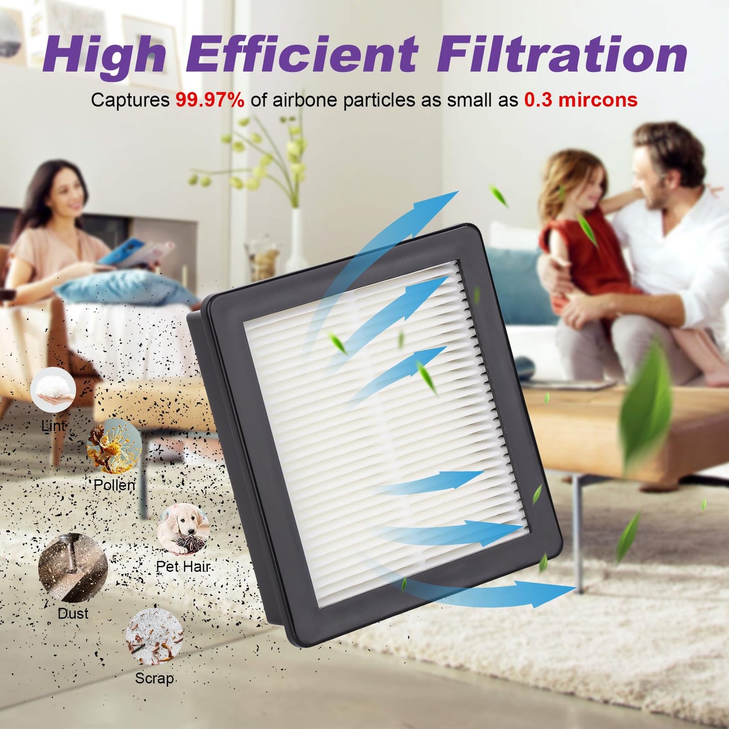 107315 HEPA Filter Replacement Compatible with ProTeam Coach Pro 10, Super Coach Pro 6 GoFree Flex Pro and ProVac FS 6 Washable Resuable Vacuum Filters, Compare to part # 107315 (8 Packs)