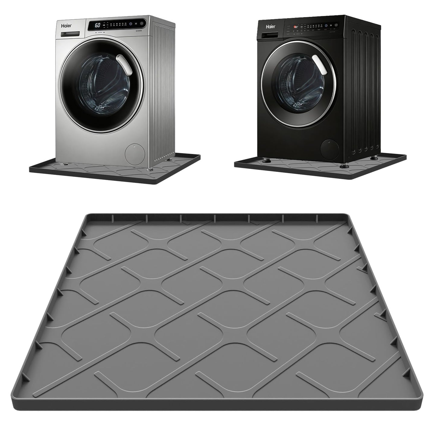 Washing Machine Drain Pan Silicone Mat, 32 x 30 Inch Washer Drip Tray, Non-Slip Waterproof Washer Tray for Floor Protection, Anti-Vibration Mat for Washer or Dryer