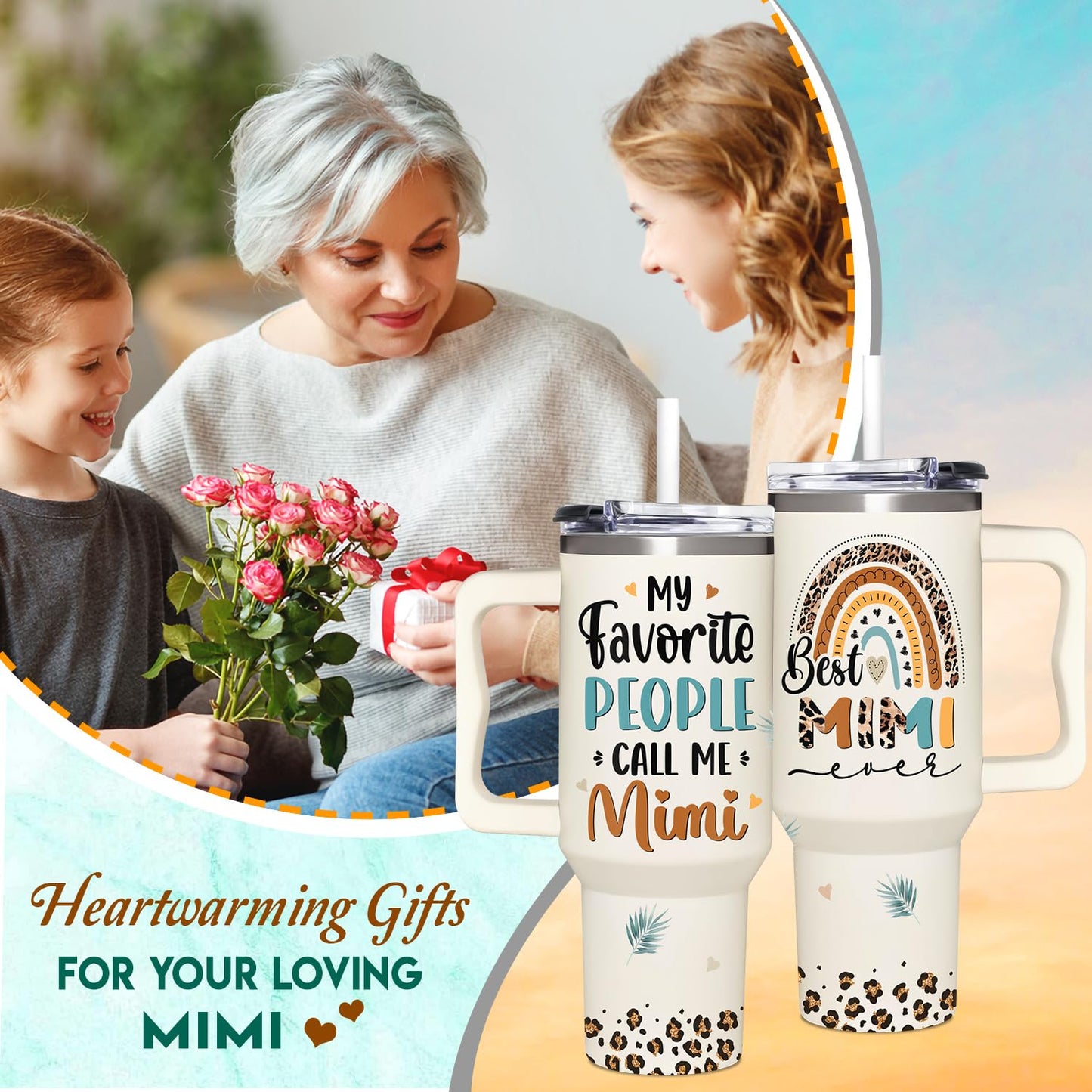 365FURY Mimi Gifts From Grandchildren - Mothers Day Gifts For Mimi - Christmas Birthday Gift - Gift For Grandma - 40Oz Tumbler With Handle