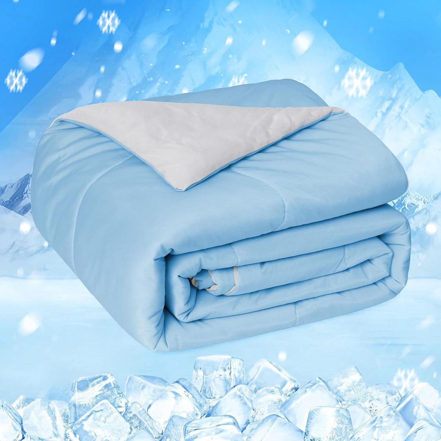 HOMFINE Cooling Comforter Japanese Double-Sided Cold Tech Fabric Cooling Blanket for Night Sweats Hot Sleepers, Q-Max 0.45 Soft Breathable Silky Smooth Lightweight, Blue Summer Comforter Queen