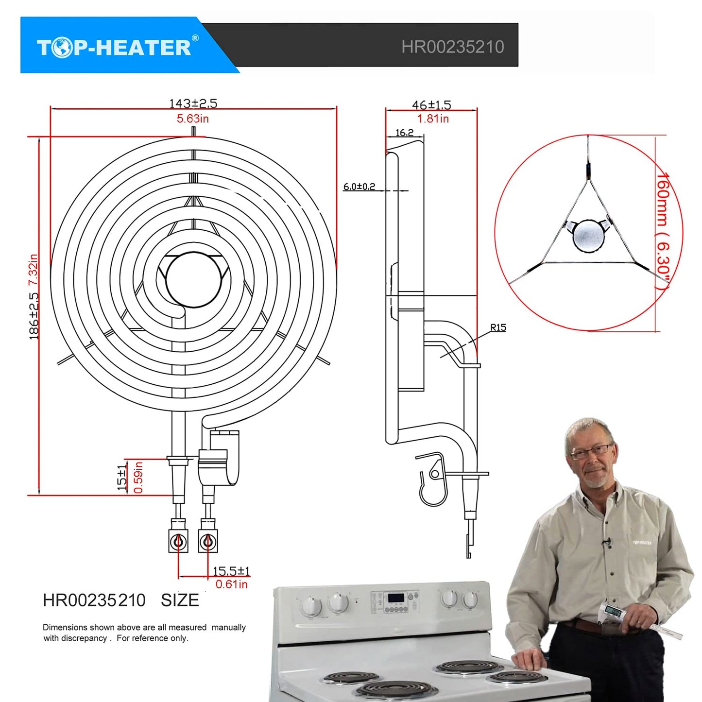 TOP-HEATER Electric Range Burner Element Unit Set 235217 8'' & 235210 6'' Replacement Match B30X359 & WB30X348 Surface element for GE Hotpoint RCA Range Stove, 4 Pack