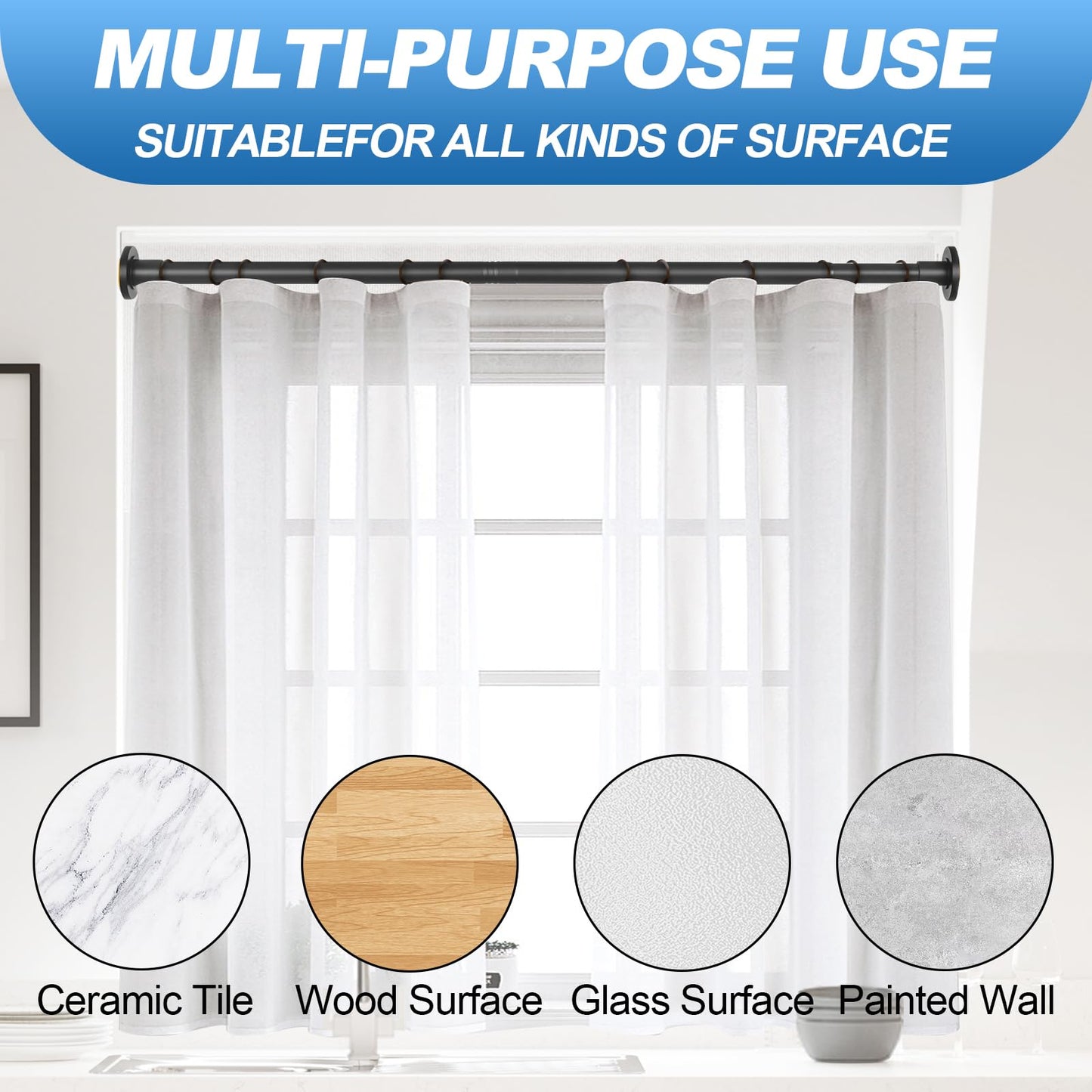 CorkLatta 2 Pack Black Shower Curtain Rod 31 to 80 Inch,1 Inch Diameter Adjustable Spring Tension Stainless Steel Telescopic Rod,Easy Install,No Rust
