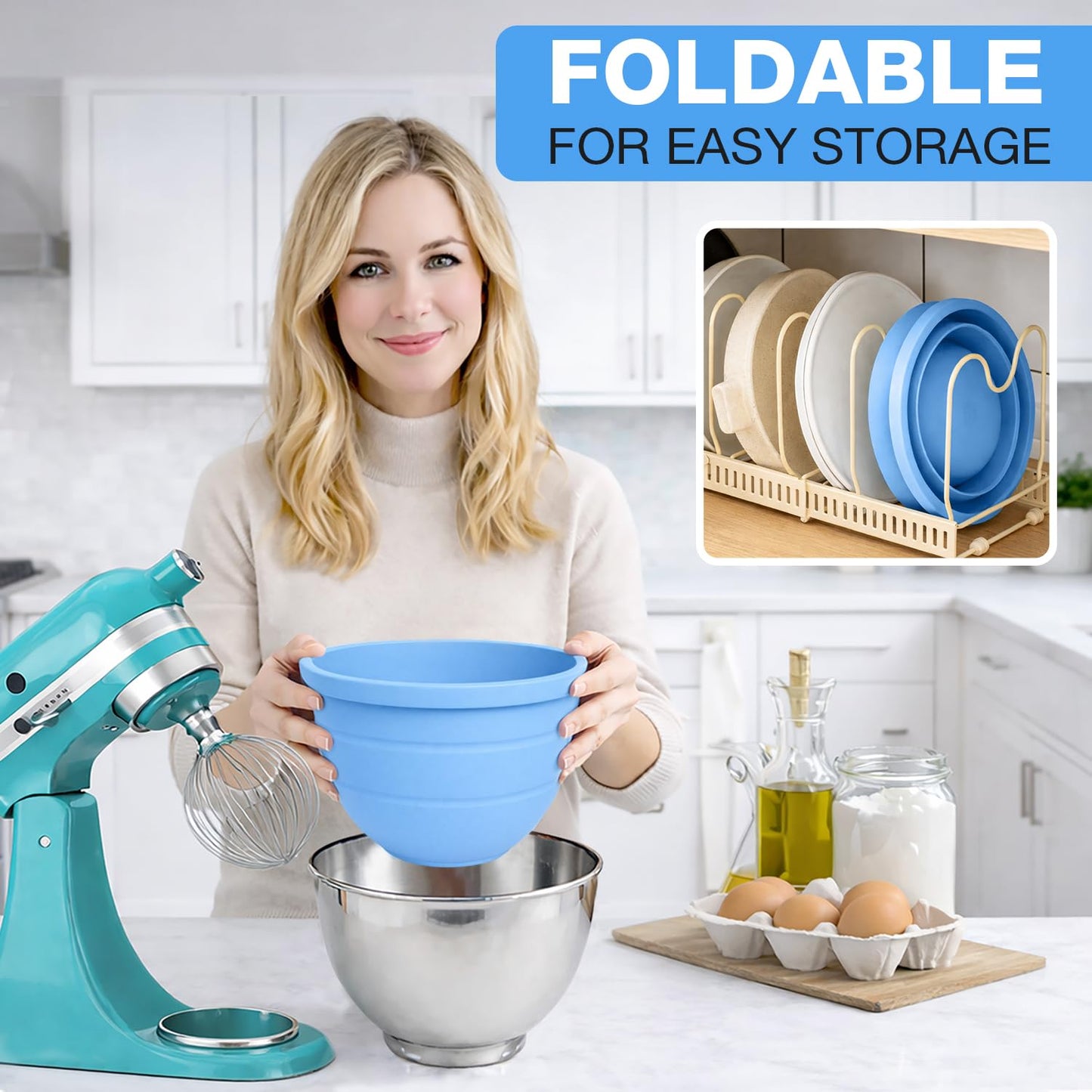 Set of 3 Silicone Bowl Liners for KitchenAid 5 Qt Stand Mixer with Lids, 3mm Thick Non-Stick Silicone Mixer Bowl Insert, BPA Free, Dishwasher Safe Stand Mixer Bowl Liners & Spatula
