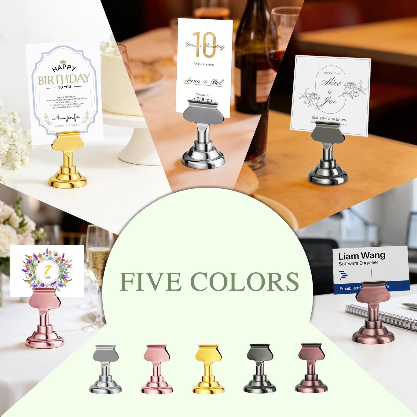 Urban Deco 24 Pieces Table Card Holder Place Card Holders 1.7 inches Gold Steel Card Holders for Photos, Food Signs, Memo Notes, Weddings, Restaurants, Birthday(Silver 24PK)