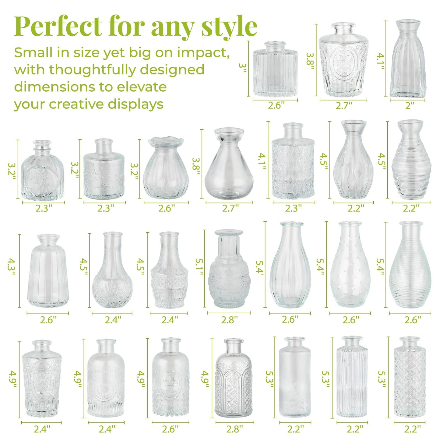 24 Pack Glass Bud Vase in Bulk - BEAHOT Clear Flower Vases for Wedding Decorations, Mini Vase for Centerpiece Table Decorations, Small Boho Vase for Home, Wedding Decor, Mother's Day, Party, Office