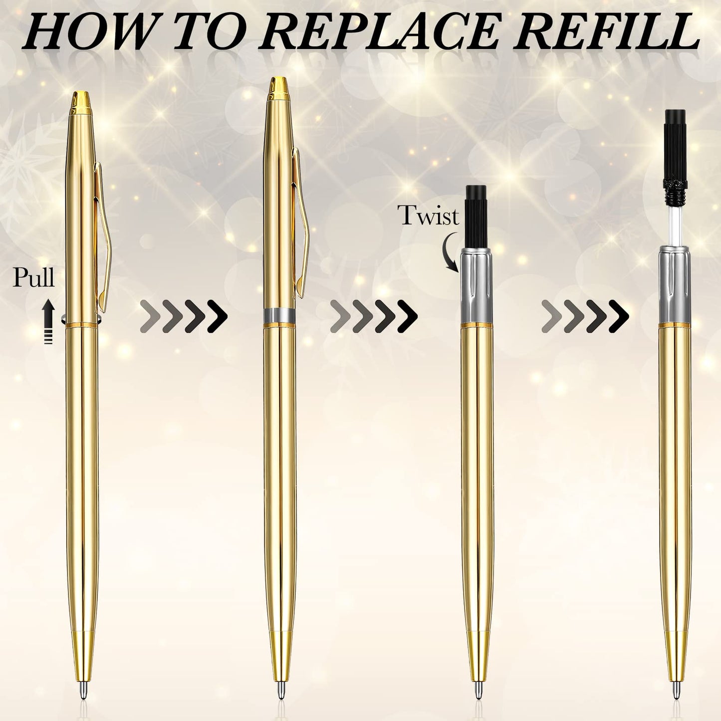 Fuutreo 100 Pack Gold Pens Bulk Gold Metal Slim Ballpoint Pens Retractable Black Ink 1.0 mm Ballpoint for Wedding Business Office Writing Supplies