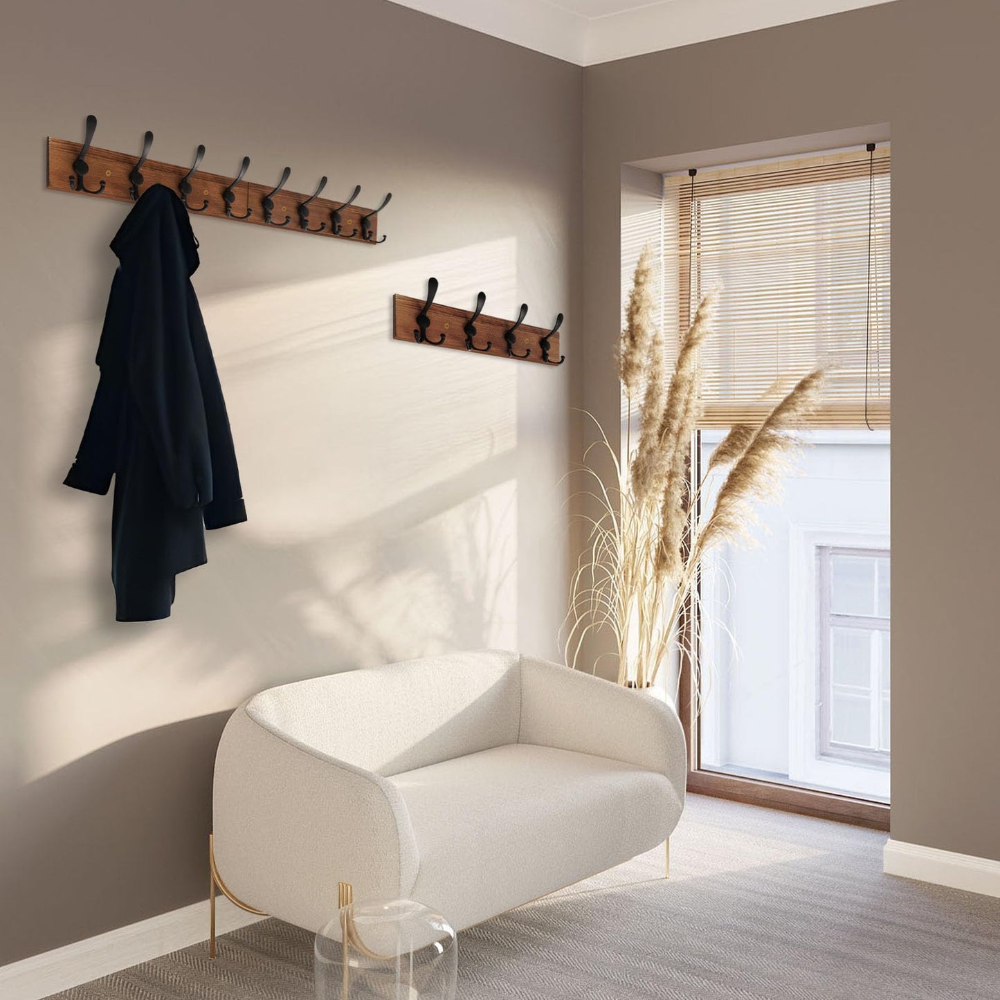 Homagic Wall Mount Coat Rack 47.3'' Burnt Brown Hanger - Rustic Towel Rack for Bathroom, Living Room - Hooks for Coats, Hats, Clothes
