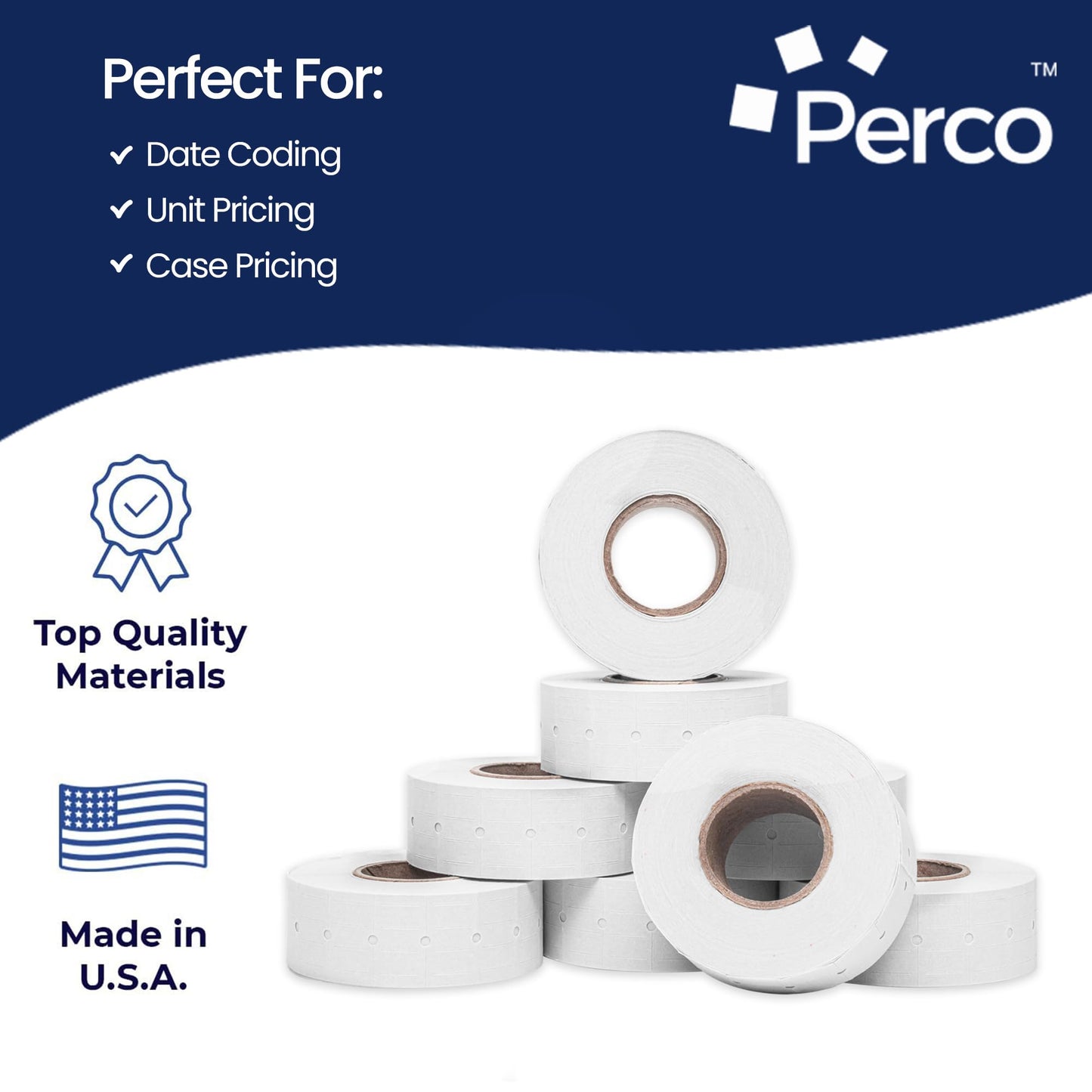 Perco 1 Line Freezer Adhesive Labels - 8,000 Blank Price and Date Gun Labels for Perco Lite, X, Plus and Pro 1 Line Price and Date Guns - 8 Rolls, 1 Sleeve - Made in USA