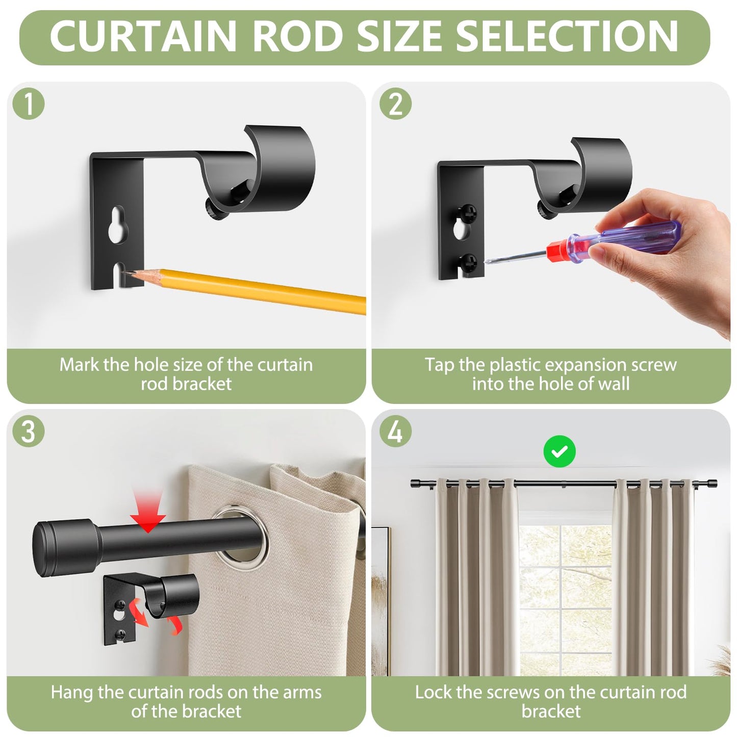 5/8” Diameter Curtain Rods 30-120 Inch, for 30-114 Inch Windows, Adjustable Splicing Black Curtain Rods for Windows with Brackets, Window Rod Long Small Curtains Rod, 2 Pack
