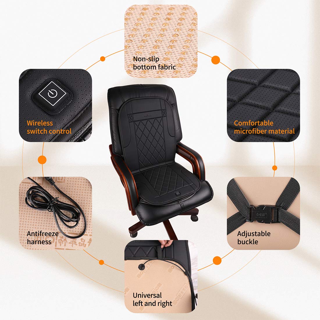 KINGLETING Heated Seat Cushion with Pressure-Sensitive,Heating Chair Pad for Home, Office and More
