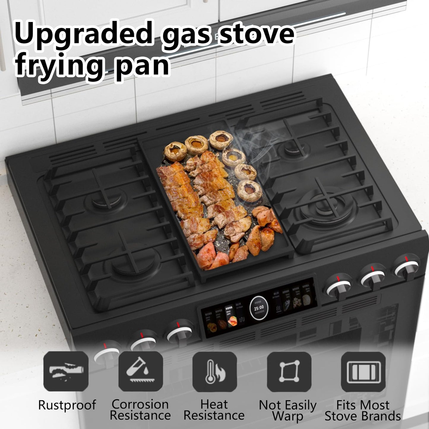 WB31X24738 Heavy-duty Cast Iron Griddle Replacement for GE Stove WB31X24998 Center Griddle Plate General Electric Gas Range Stove Top Grid JGB700SEJ4SS JGSS66SEL3SS Flat Top Pan