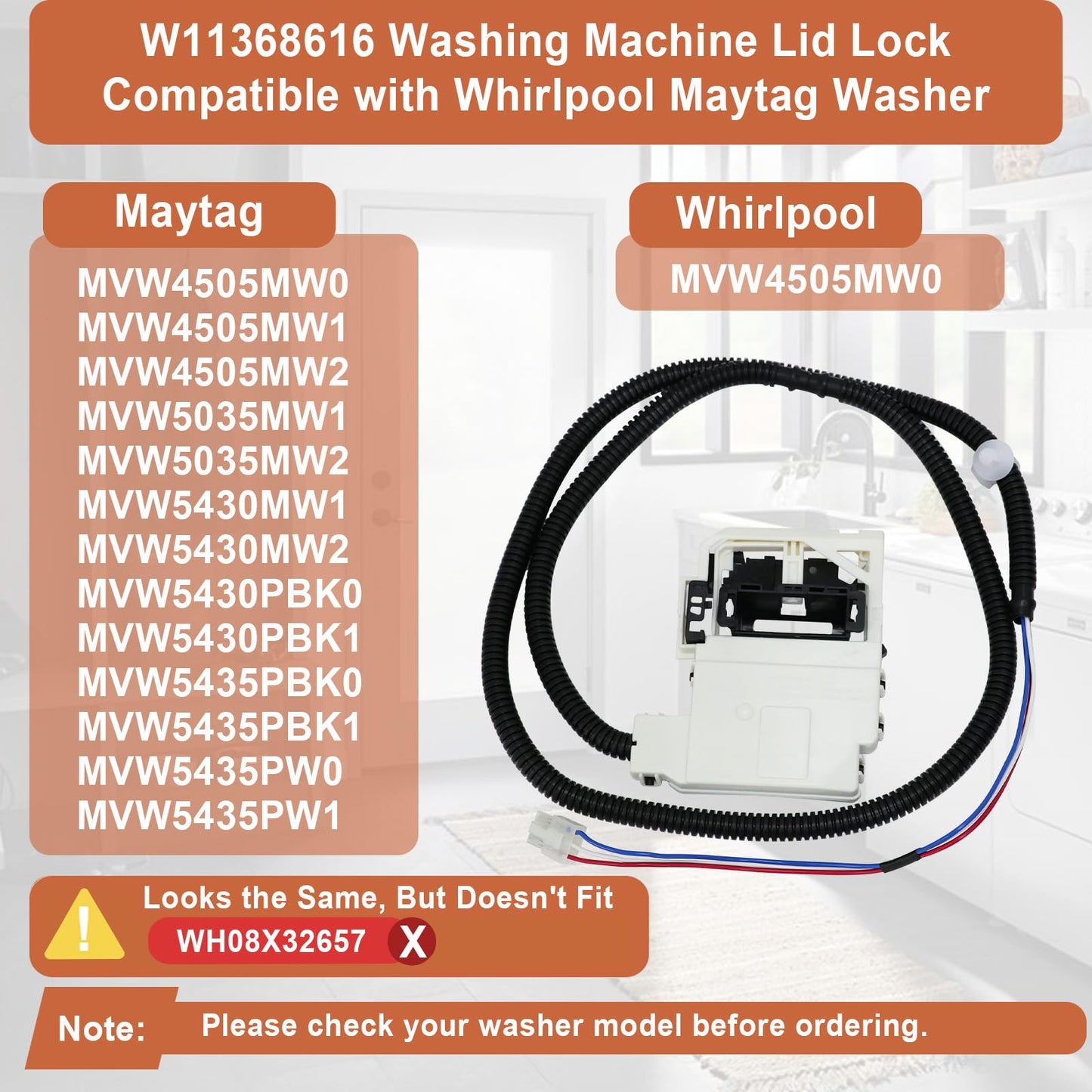 W11368616 W11670519 Washer Lid Lock Latch Assembly Compatible with Whirlpool & Maytag Washing Machine Lid Lock Switch MVW4505MW0 MVW5430MW1 MVW5430PBK0 MVW5435PW0, Replaces AP7214714, PS17215992