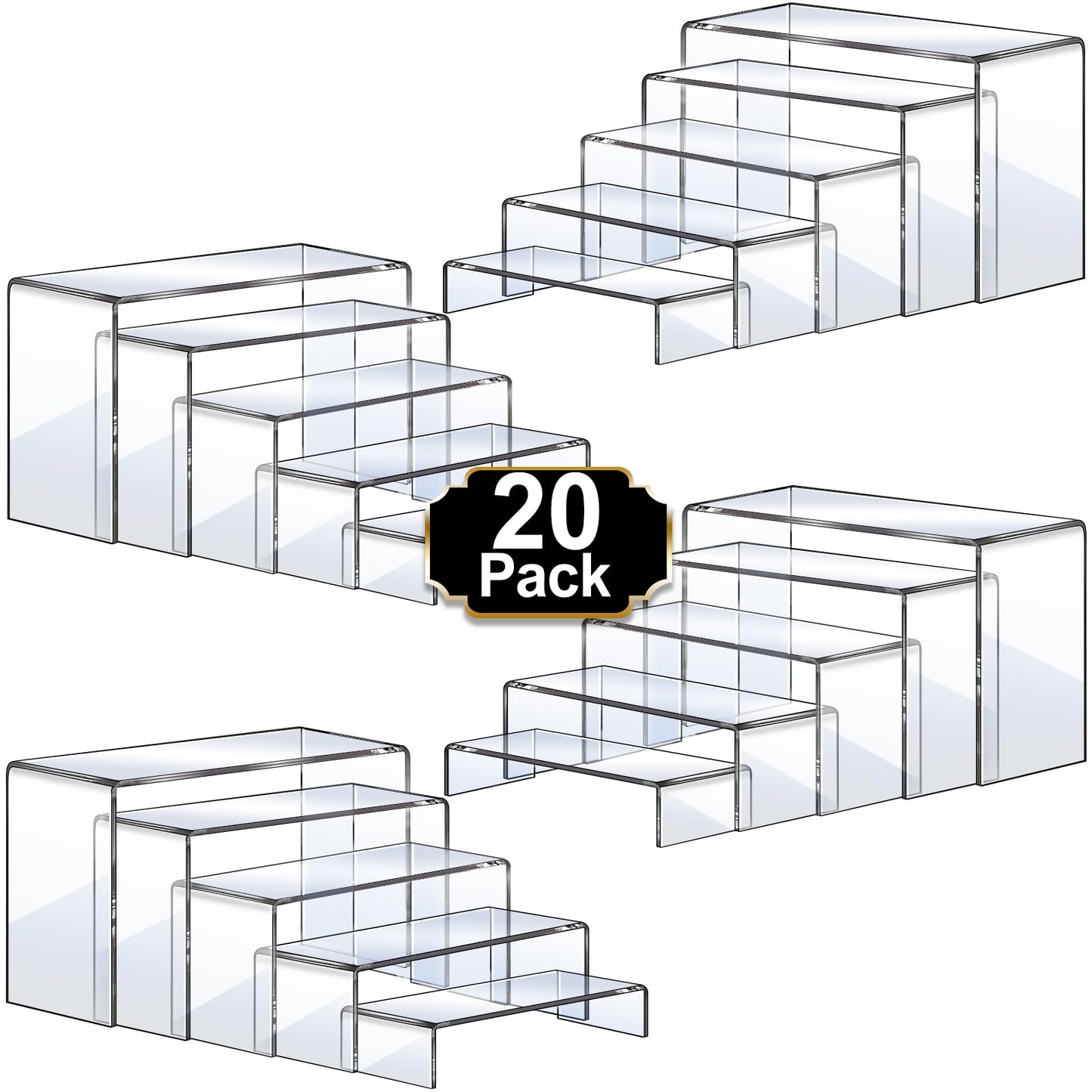 Aheroi Acrylic Risers, 20 Pcs 4 Set Display Stands, Clear Rectangular Risers for Decor, Cupcake Funko, Shoe Display (1-3-4-5-6IN)