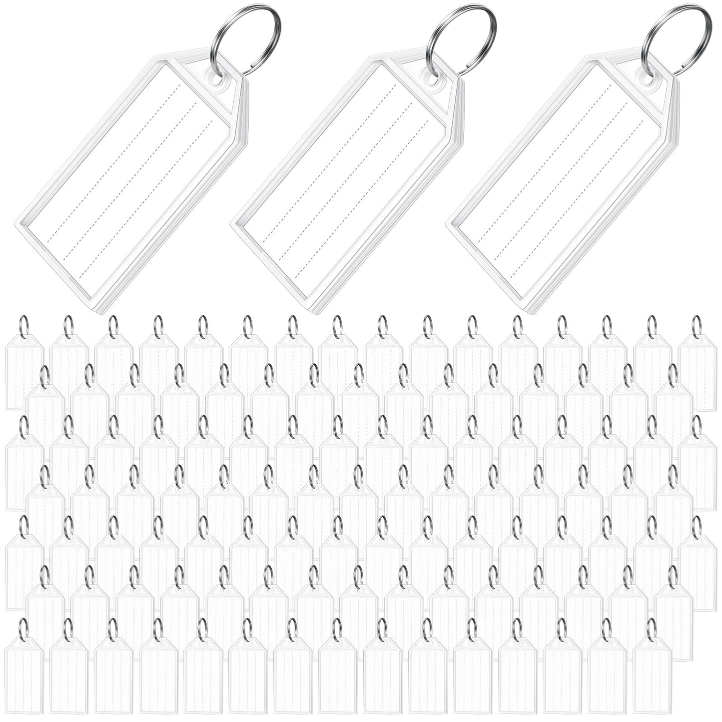 Yinkin 400 Pack Tough Plastic Key Tags White Item Identifiers with Split Ring Label Window Container 2 Inch ID Luggage Tag Key Chain