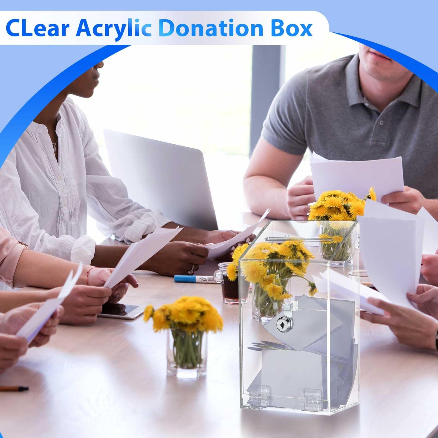 Juexica 2 Pcs Clear Acrylic Donation Box with Lock and Slot, Wall Mountable Suggestion Box, Ballot Case, Raffle Ticket Boxes for Office, School, Church, Voting & Fundraising