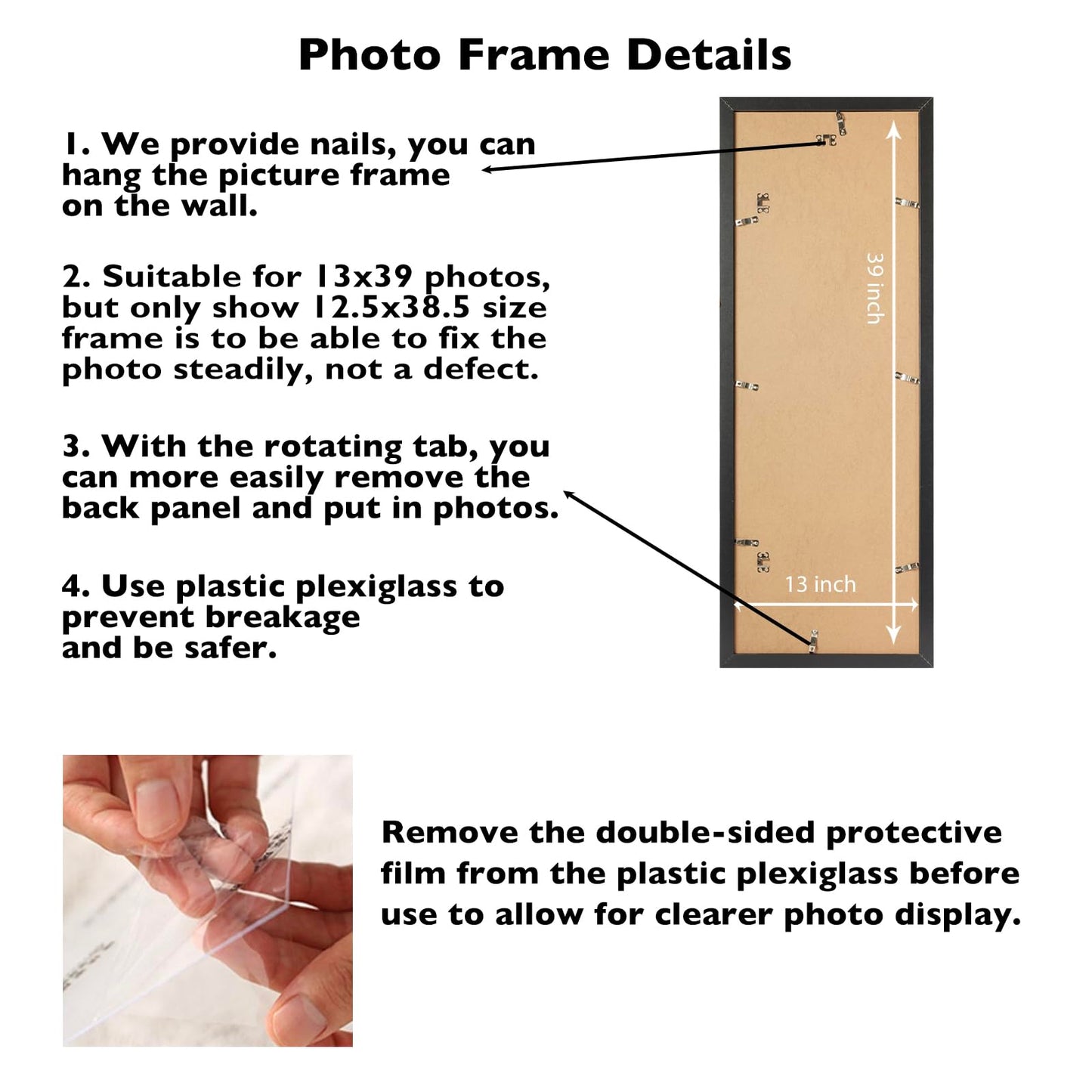 JCJMY 13x39 Picture Frame Black for Puzzles Poster Photo Picture, Horizontal and Vertical Formats for Wall Hanging, 13 x 39 Wall Gallery Poster Photo Puzzles Frame for 13 by 39 Photos Posters, Black